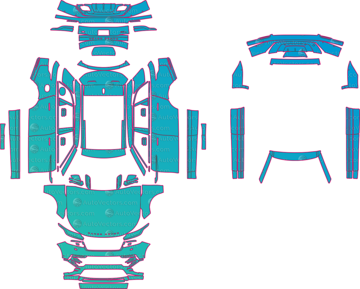 Land Rover Range Rover Velar L560 R-Dynamic HSE-R-Dynamic SE (From 2021) SUV – pre-cut PPF pattern templates, instant digital download vector cut files (CDR, AI, PDF, SVG)