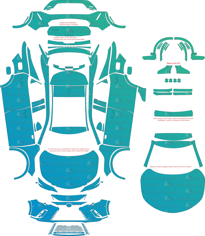 Lexus RX 450h+ XA50 (From 2023) SUV pre-cut PPF vector template download