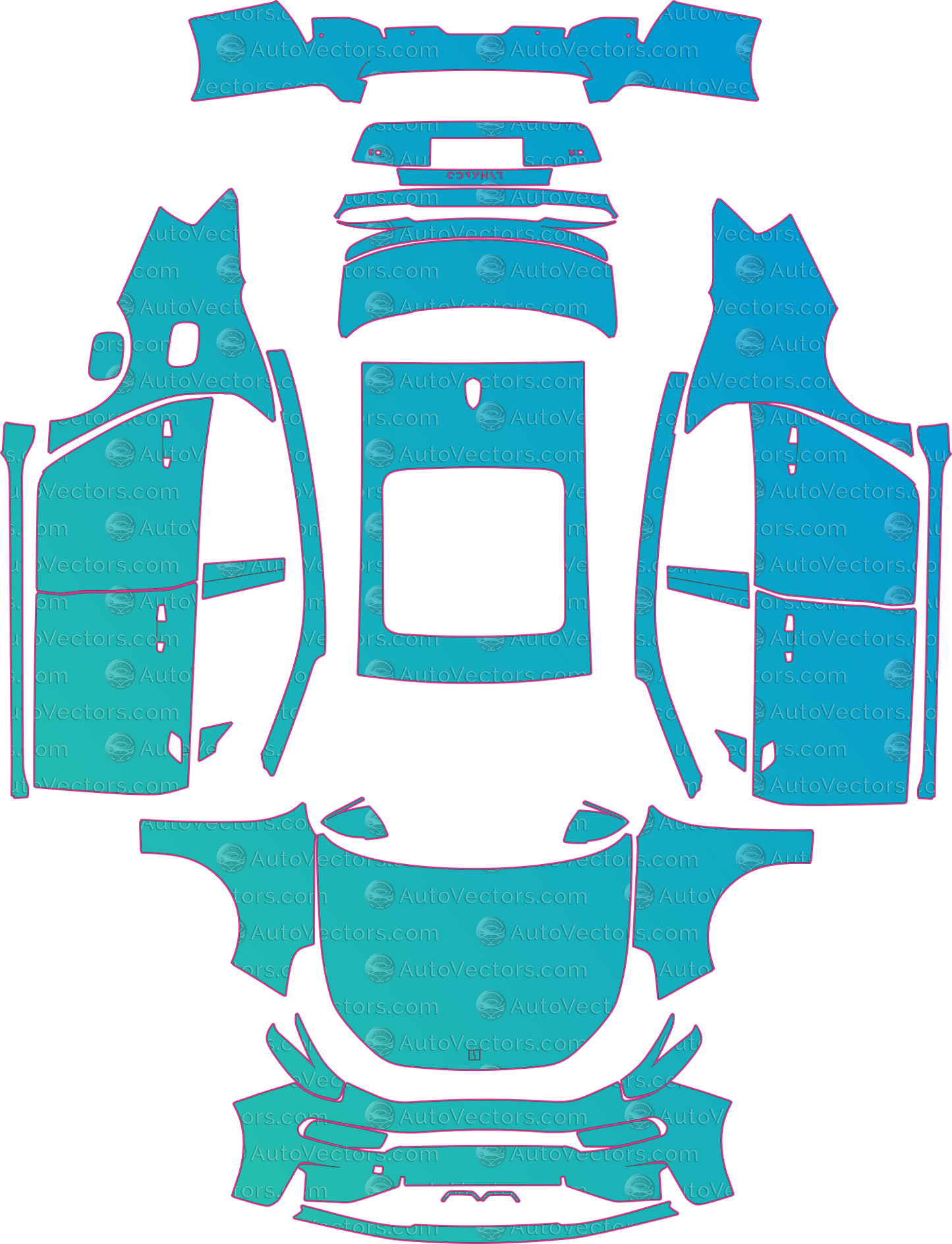 Lynk & Co 3 TD (2019-2022) Sedan – pre-cut PPF pattern templates, instant digital download vector cut files (CDR, AI, PDF, SVG)