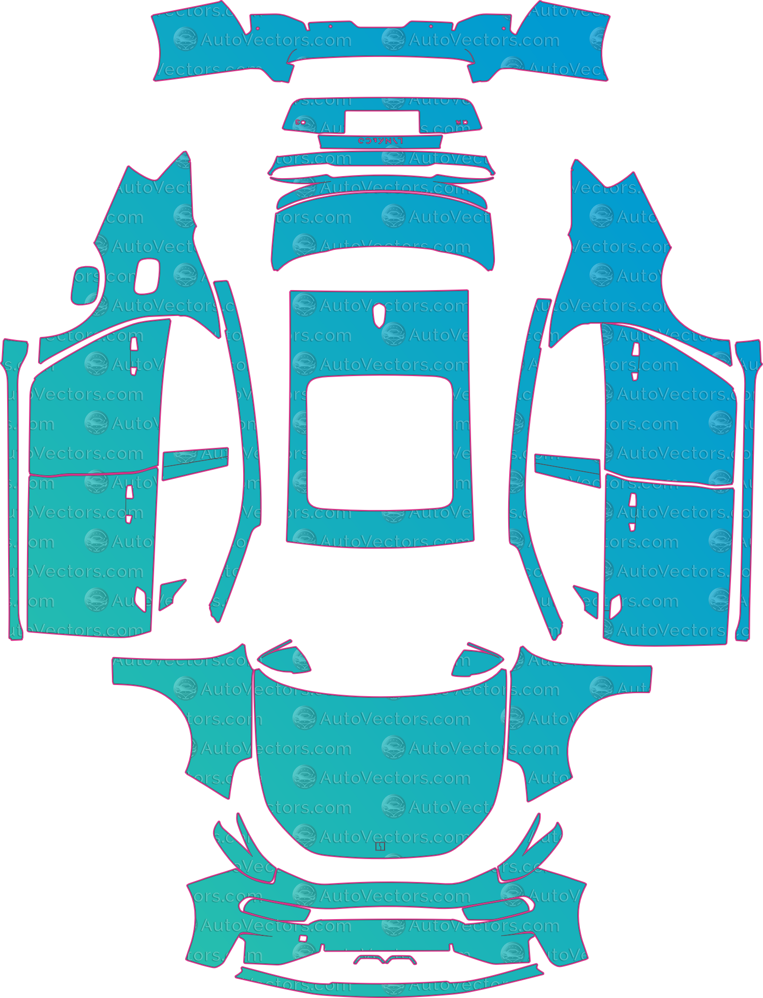 Lynk & Co 3 TD (2019-2022) Sedan – pre-cut PPF pattern templates, instant digital download vector cut files (CDR, AI, PDF, SVG)