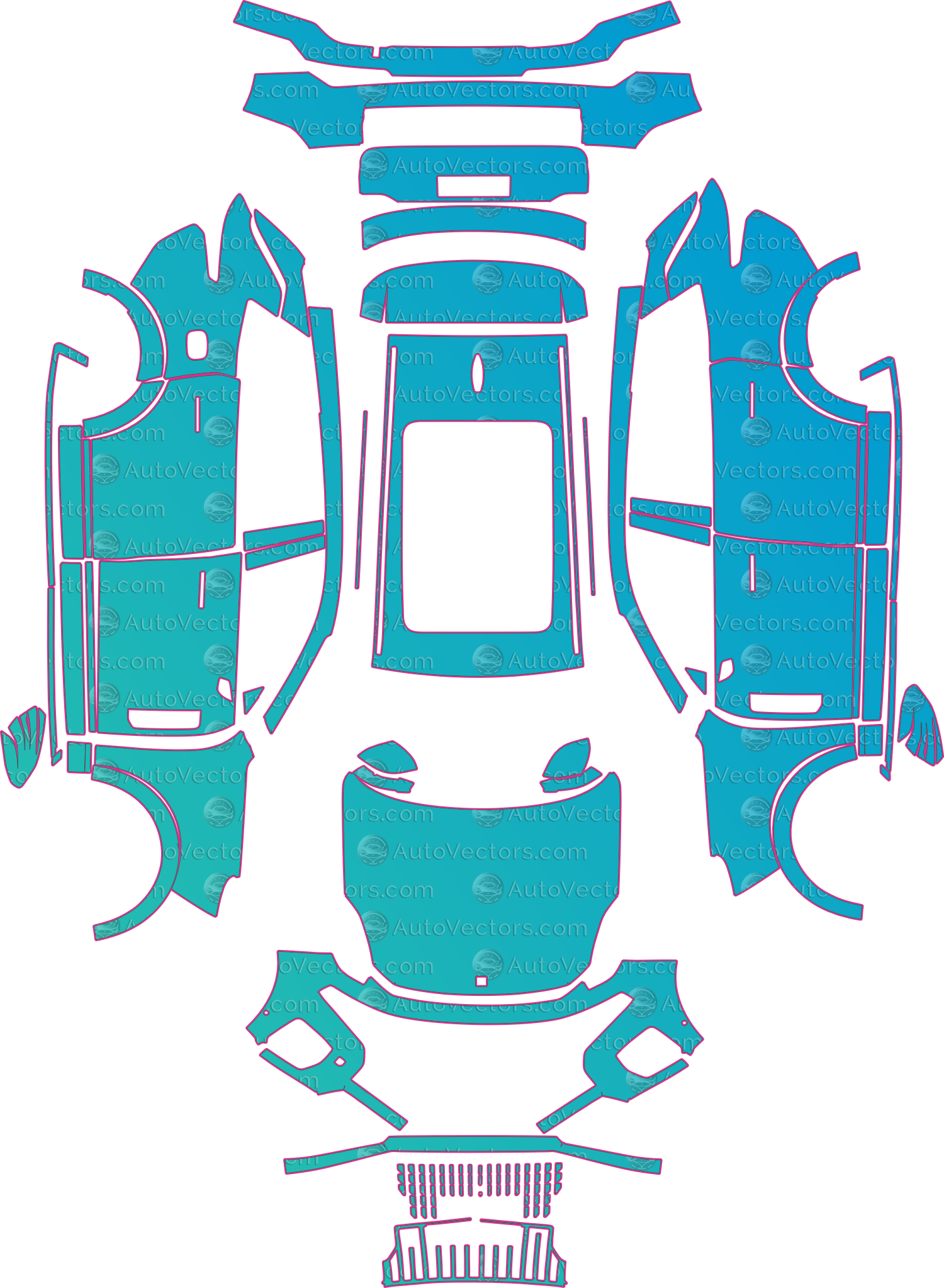 Lynk & Co 9 Base (From 2021) SUV – pre-cut PPF pattern templates, instant digital download vector cut files (CDR, AI, PDF, SVG)