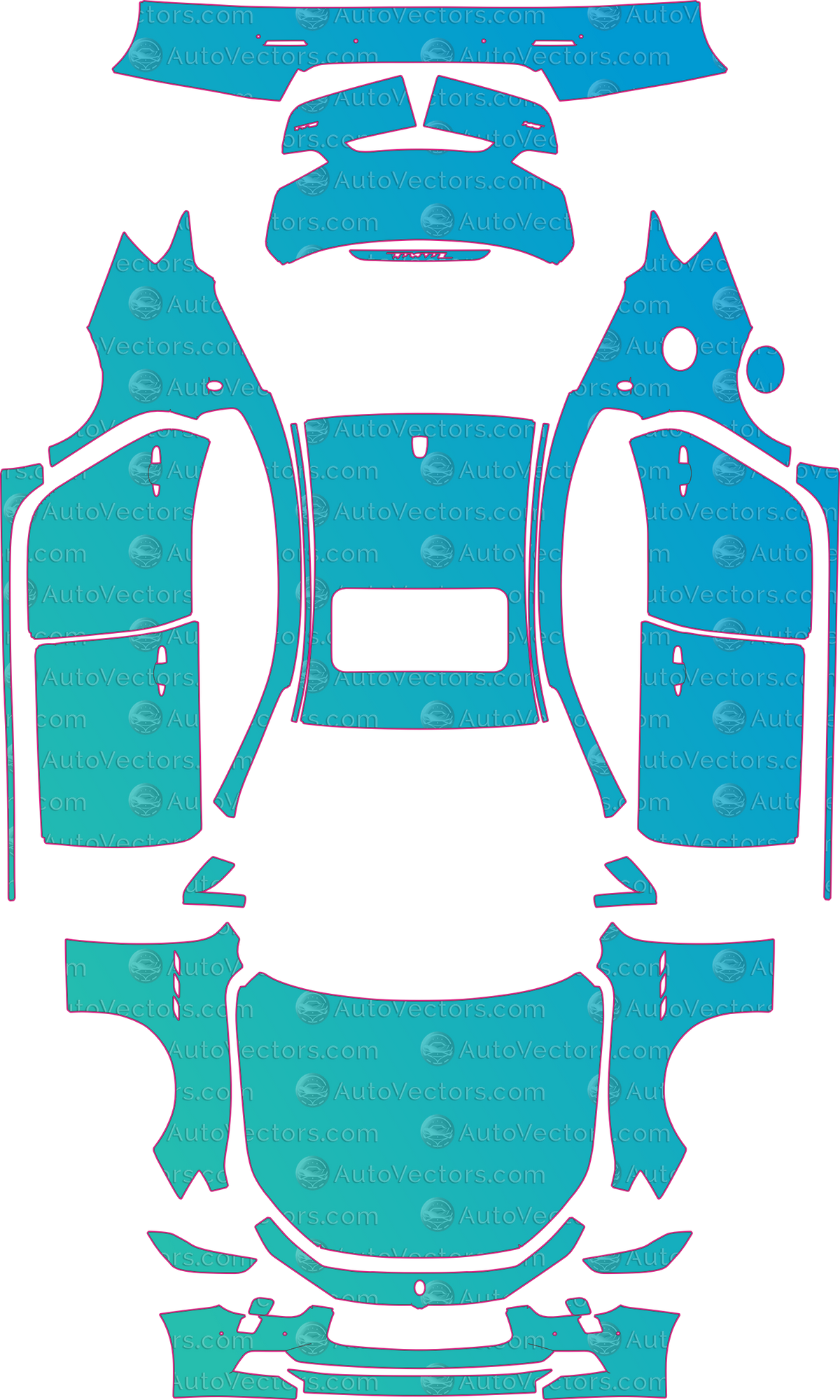 Maserati Ghibli M157 S Q4 Base Diesel S (From 2013) Sedan – pre-cut PPF pattern templates, instant digital download vector cut files (CDR, AI, PDF, SVG)