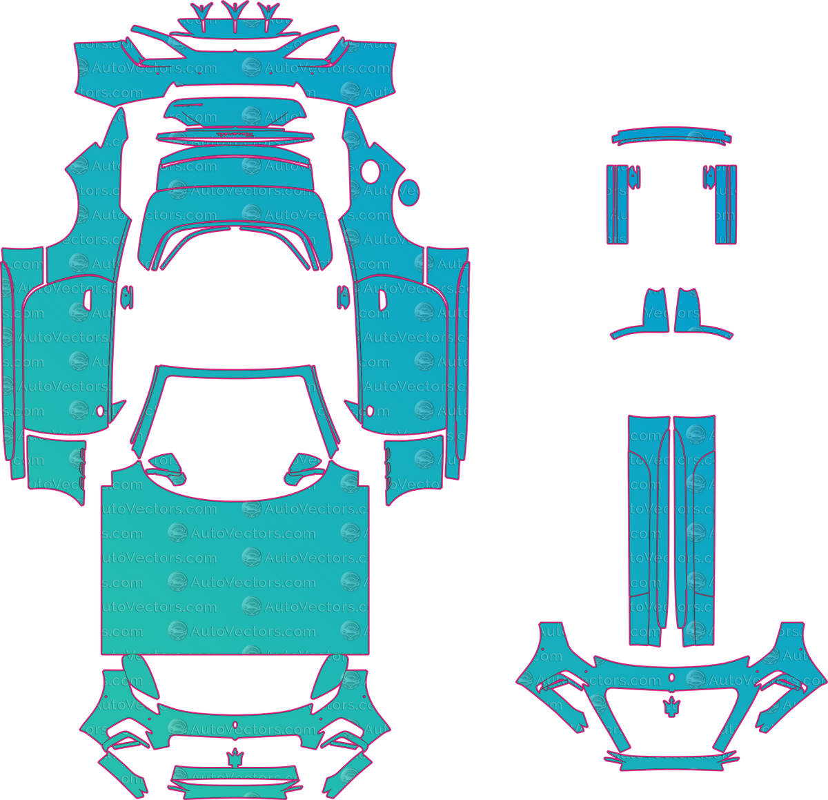 Maserati GranCabrio Trofeo (From 2025) Convertible – pre-cut PPF pattern templates, instant digital download vector cut files (CDR, AI, PDF, SVG)