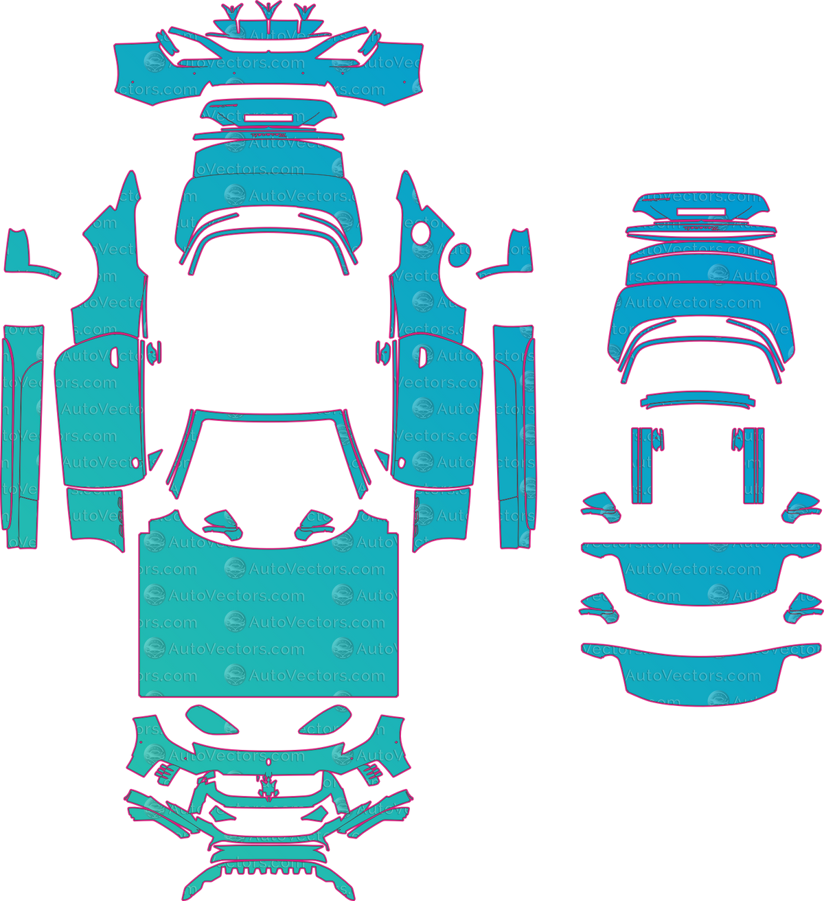 Maserati GranCabrio Trofeo v2 (From 2025) Convertible – pre-cut PPF pattern templates, instant digital download vector cut files (CDR, AI, PDF, SVG)