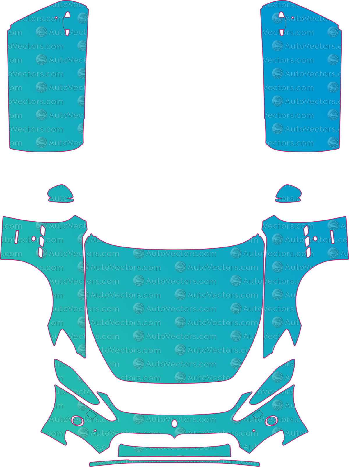 Maserati GranTurismo M145 Base (From 2008) Coupe – pre-cut PPF pattern templates, instant digital download vector cut files (CDR, AI, PDF, SVG)