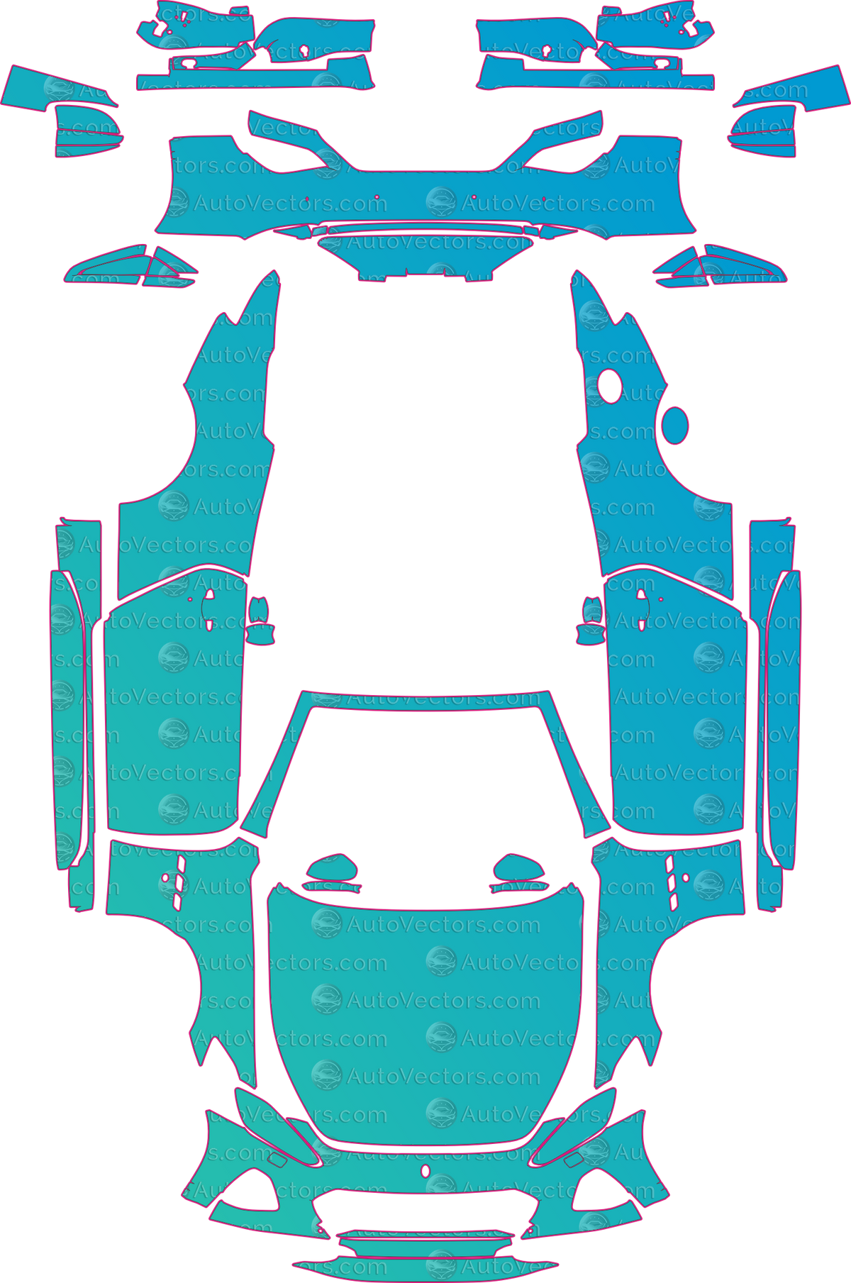 Maserati GranTurismo M145 Sport (From 2018) Convertible – pre-cut PPF pattern templates, instant digital download vector cut files (CDR, AI, PDF, SVG)
