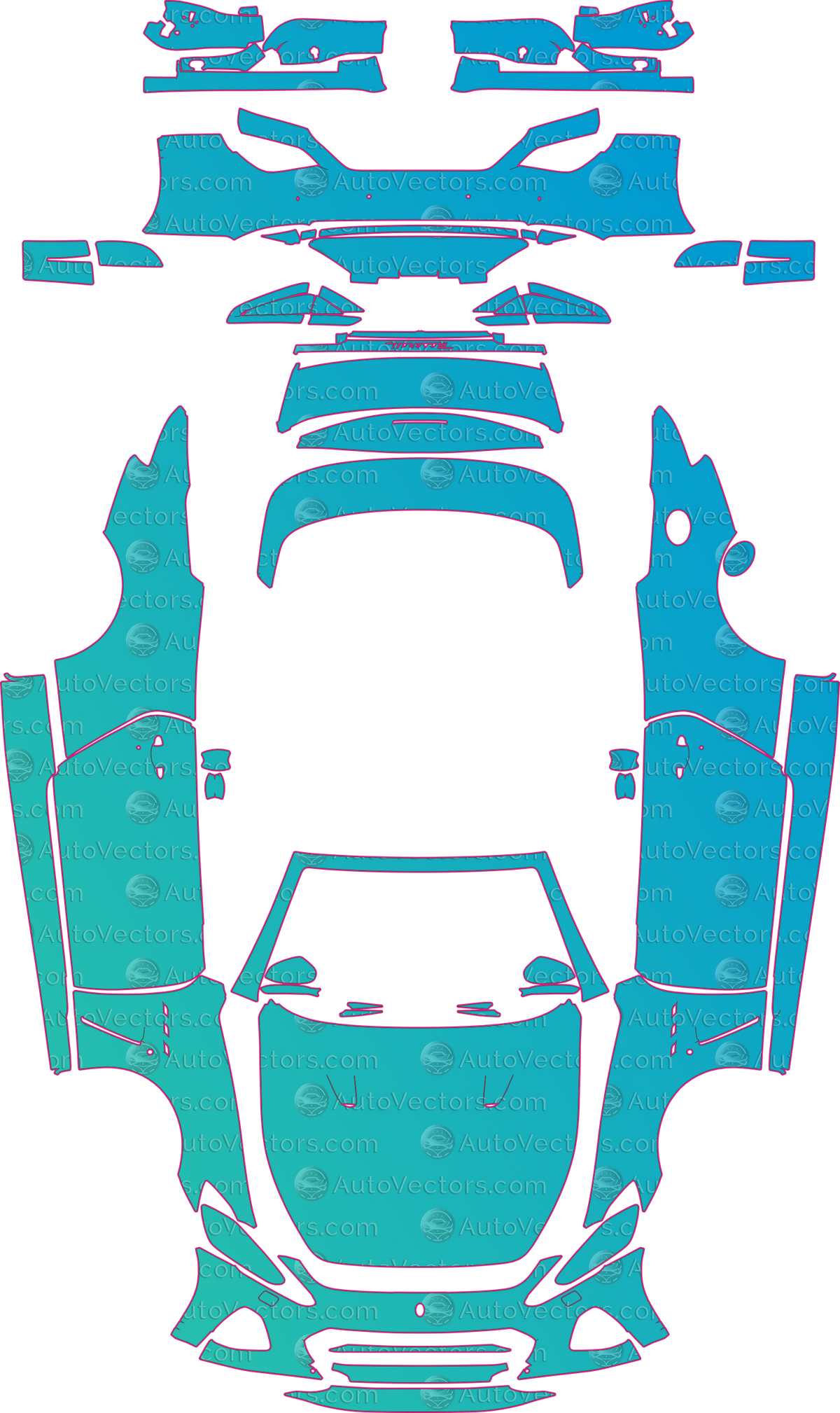 Maserati GranTurismo MC (From 2018) Convertible – pre-cut PPF pattern templates, instant digital download vector cut files (CDR, AI, PDF, SVG)