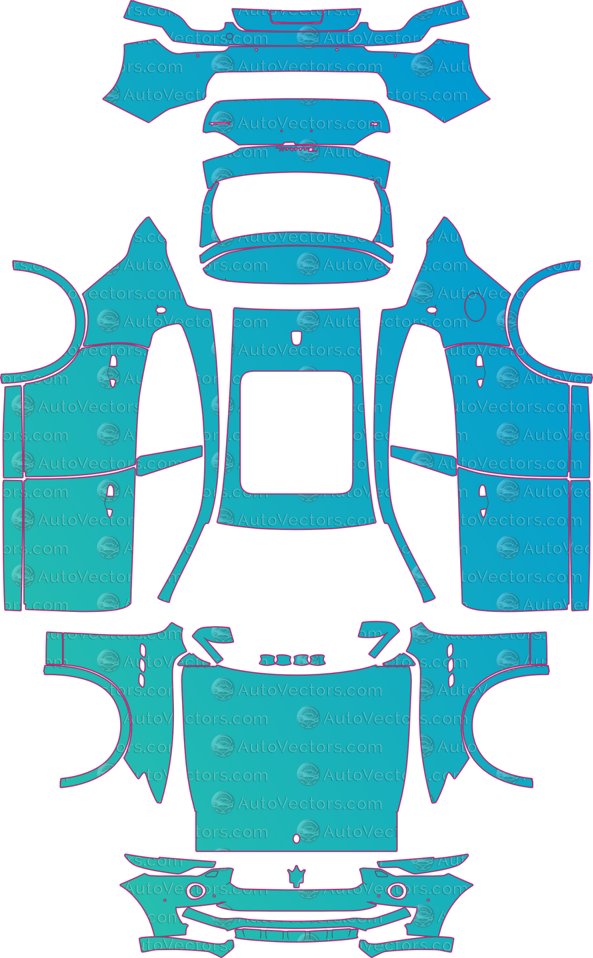 Maserati Levante S (From 2016) SUV – pre-cut PPF pattern templates, instant digital download vector cut files (CDR, AI, PDF, SVG)