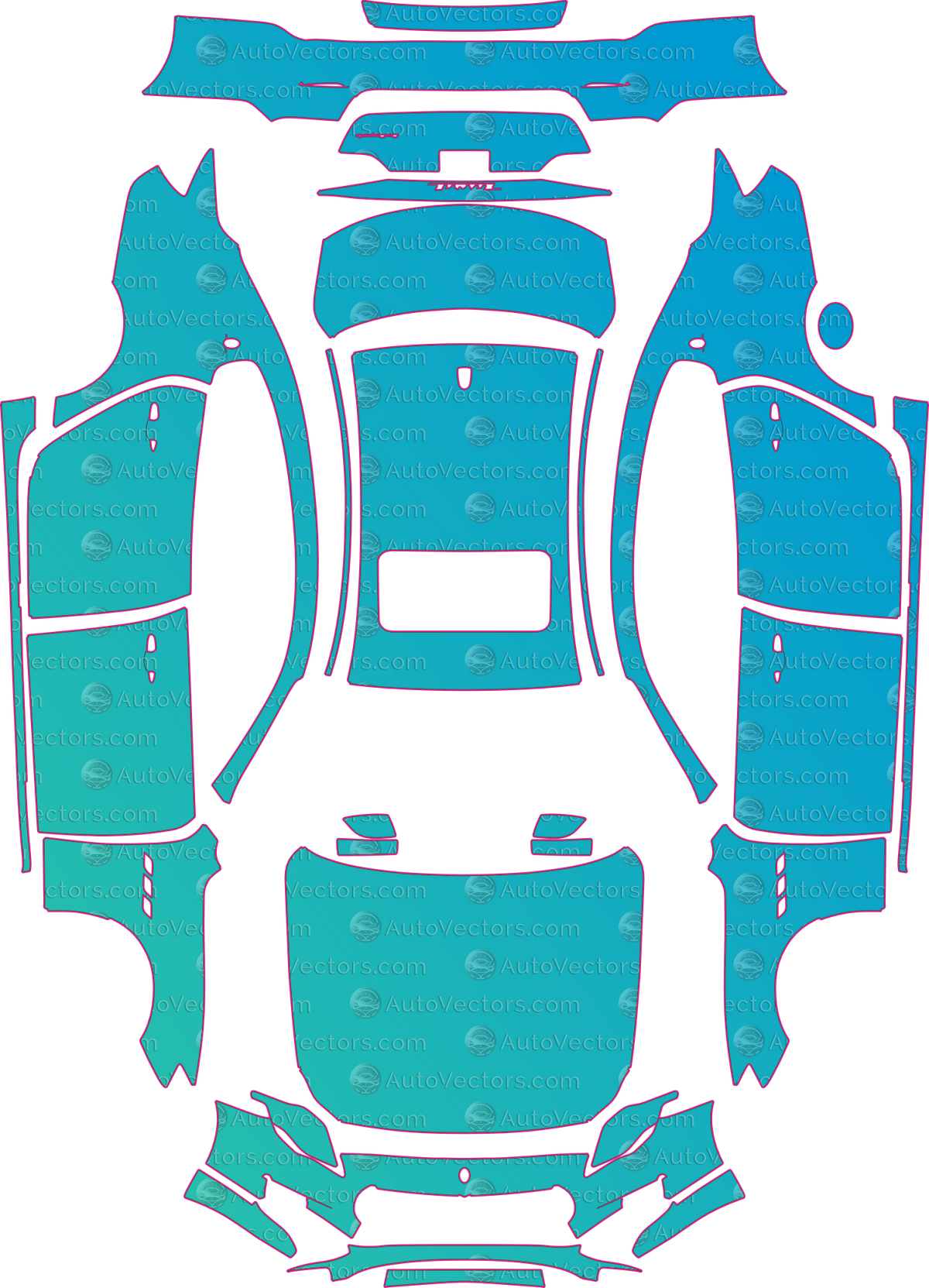 Maserati Quattroporte M156 Base (From 2016) Sedan – pre-cut PPF pattern templates, instant digital download vector cut files (CDR, AI, PDF, SVG)