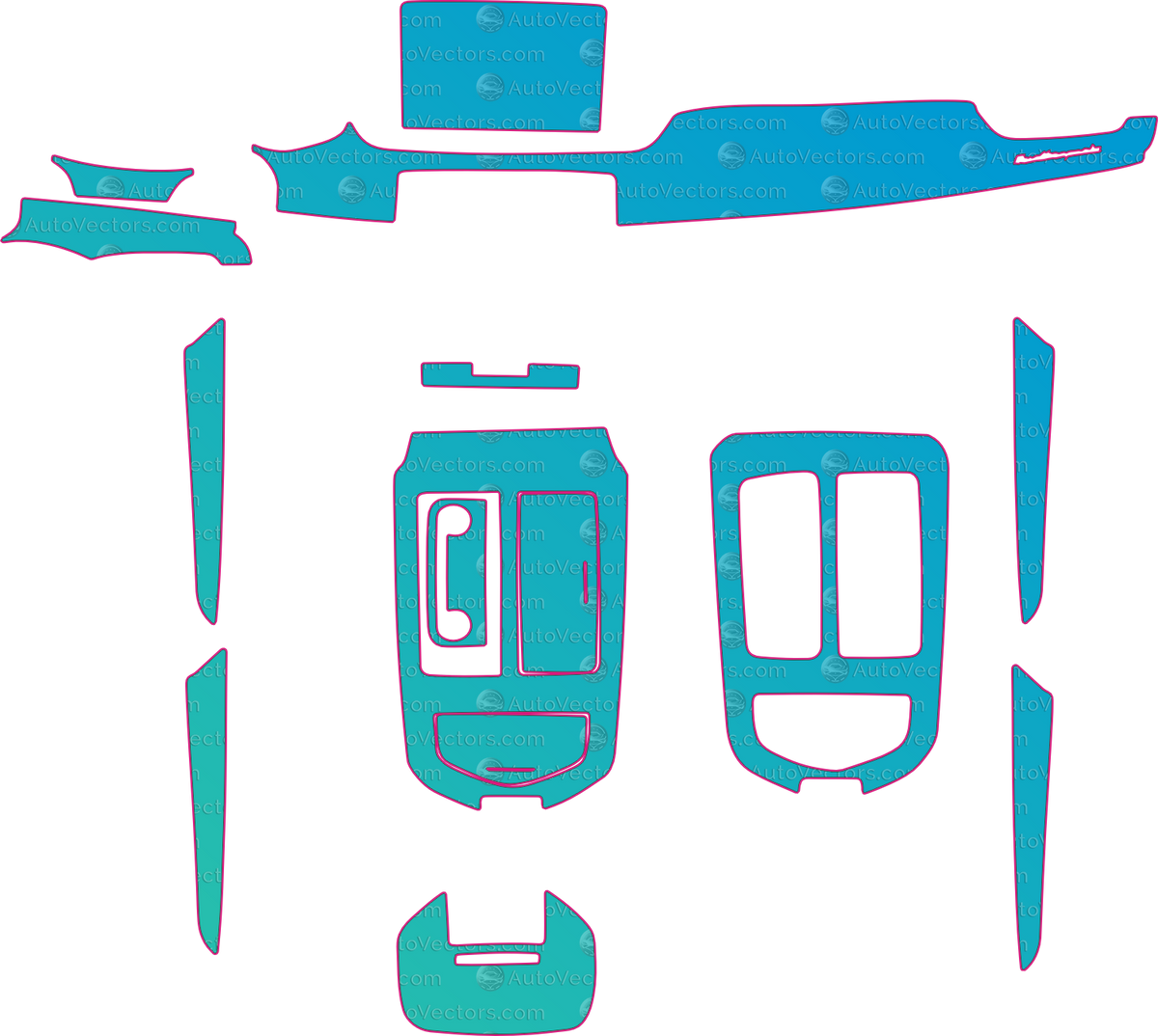 Maserati Quattroporte M156 Base (From 2021) Sedan Interior – interior pre-cut PPF pattern templates, instant digital download vector cut files (CDR, AI, PDF, SVG)