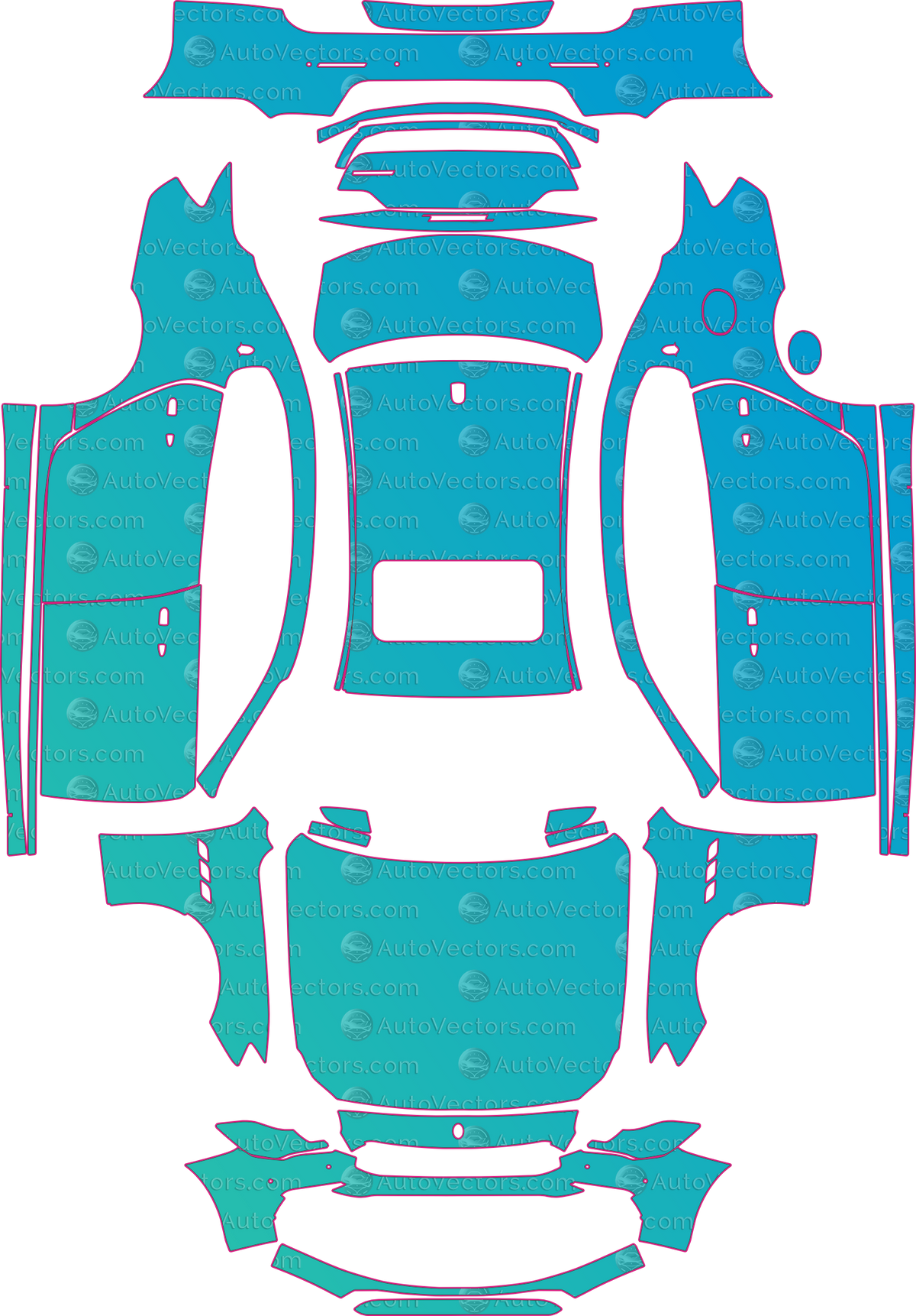 Maserati Quattroporte M156 GT (From 2022) Sedan – pre-cut PPF pattern templates, instant digital download vector cut files (CDR, AI, PDF, SVG)
