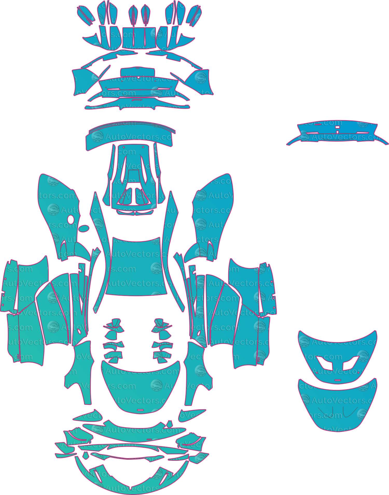 McLaren 570S P13 GT4 (From 2016) Coupe – pre-cut PPF pattern templates, instant digital download vector cut files (CDR, AI, PDF, SVG)