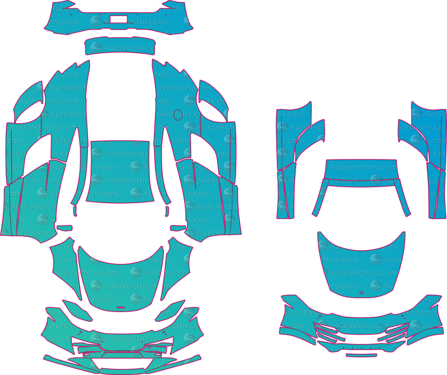 McLaren MP4-12C Coupe-SPIDER (From 2011) Coupe – pre-cut PPF pattern templates, instant digital download vector cut files (CDR, AI, PDF, SVG)