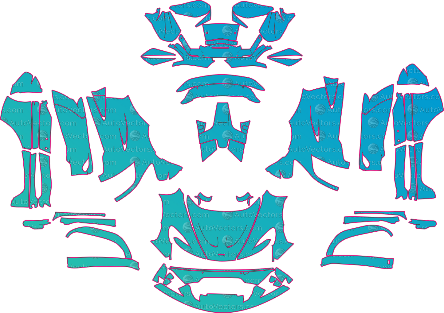 McLaren P1 Base (From 2014) Coupe – pre-cut PPF pattern templates, instant digital download vector cut files (CDR, AI, PDF, SVG)