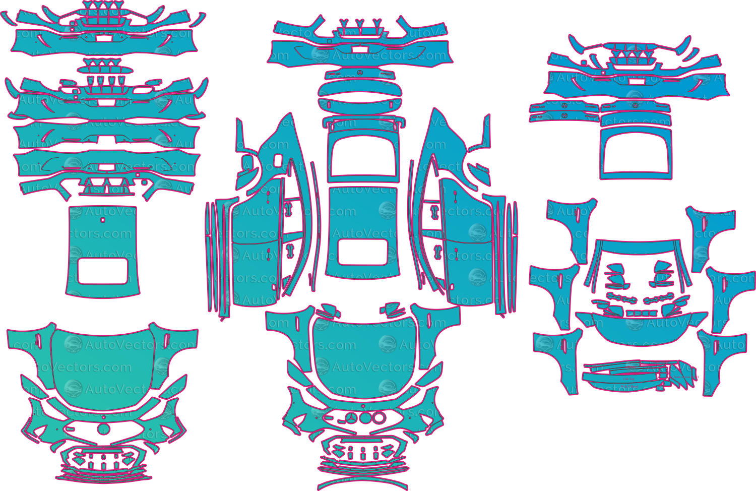 Mercedes-AMG GT 63 X290 Facelift (From 2022) Coupe Pre-Cut PPF Pattern Templates – pre-cut PPF pattern templates, digital download vector files (CDR, AI, PDF, DXF, SVG)
