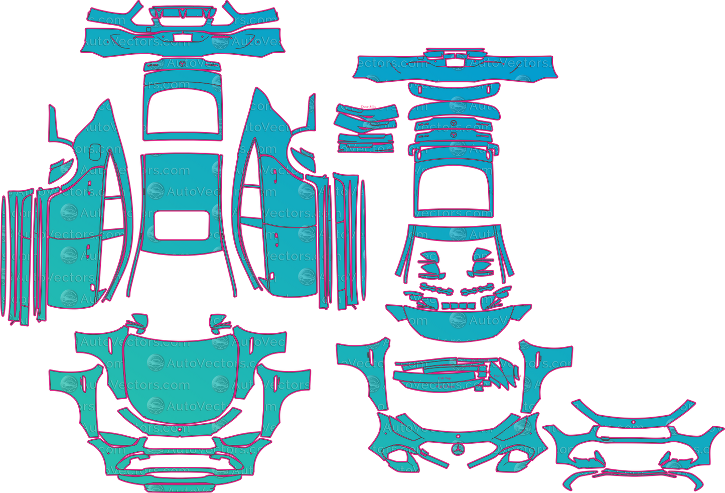 Mercedes-Benz AMG GT 53 4-Door X290 Facelift (From 2022) Coupe Pre-Cut PPF Pattern Templates – pre-cut PPF pattern templates, digital download vector files (CDR, AI, PDF, DXF, SVG)
