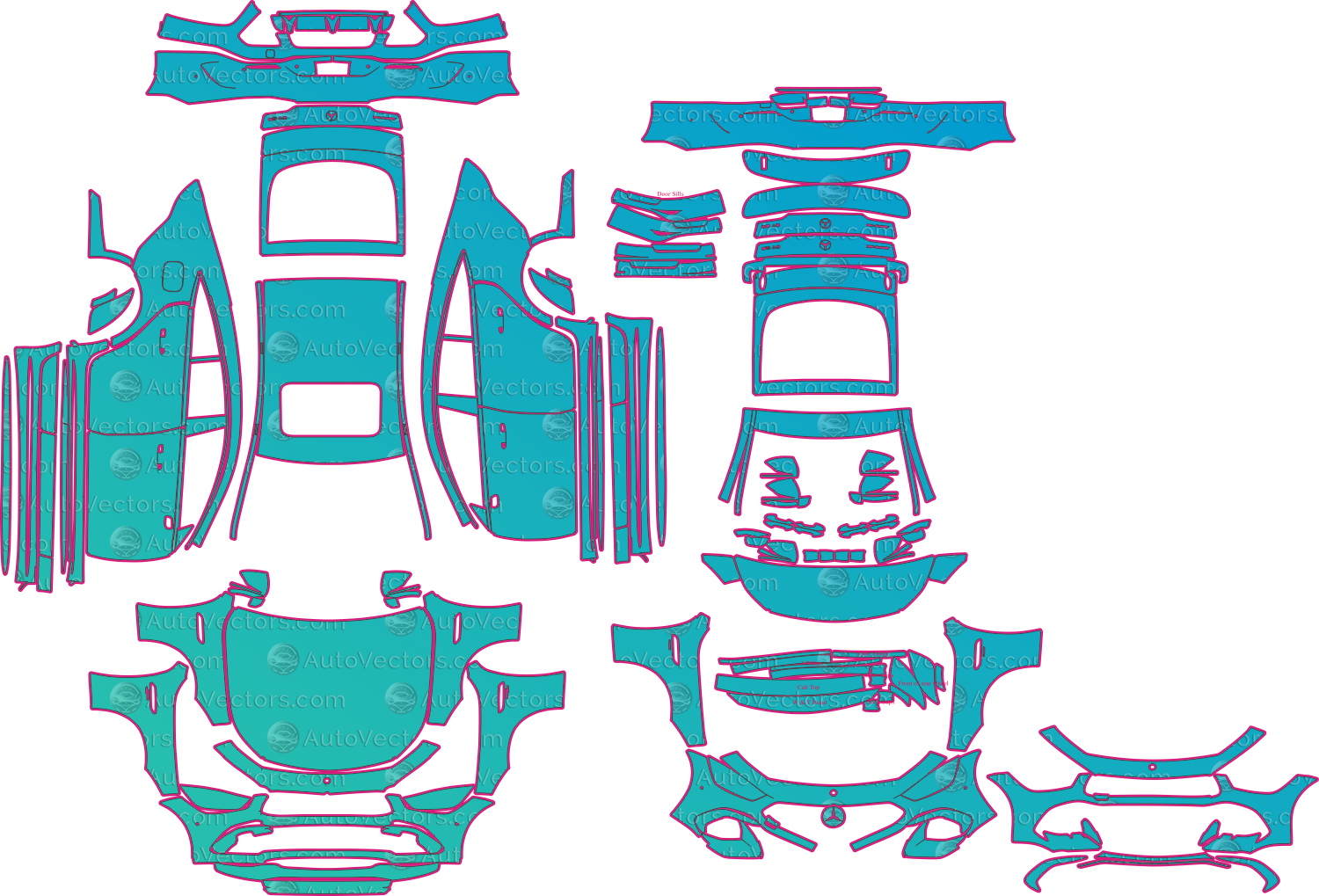 Mercedes-Benz AMG GT 53 4-Door X290 Facelift (From 2022) Coupe Pre-Cut PPF Pattern Templates – pre-cut PPF pattern templates, digital download vector files (CDR, AI, PDF, DXF, SVG)