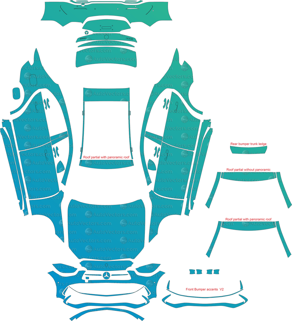 Mercedes - Benz C - Class AMG Line W206 (From 2022) Limousine pre-cut PPF vector template download