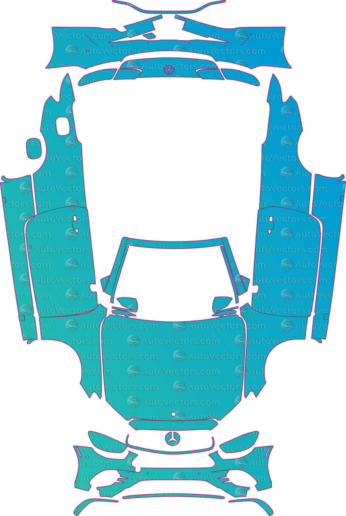 Mercedes-Benz E-Class AMG E 53 (From 2020) Cabriolet pre-cut PPF pattern layout