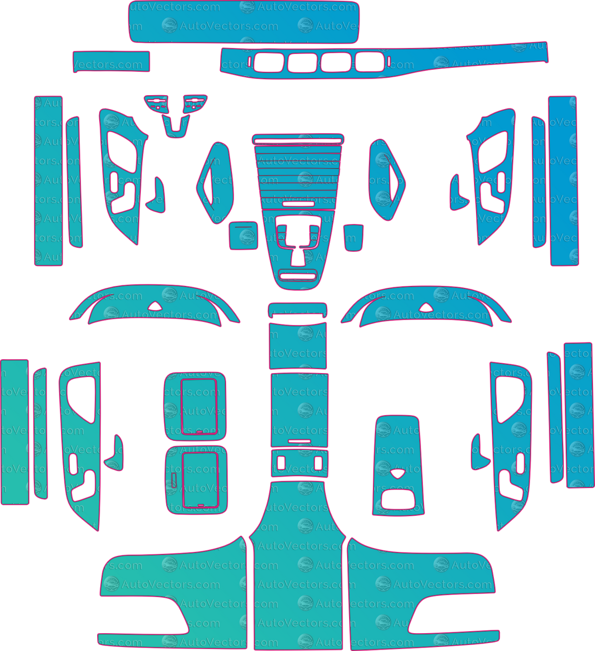 Mercedes-Benz Maybach GLS 600 X167 (From 2021) SUV Interior – interior pre-cut PPF pattern templates, instant digital download vector cut files (CDR, AI, PDF, SVG)