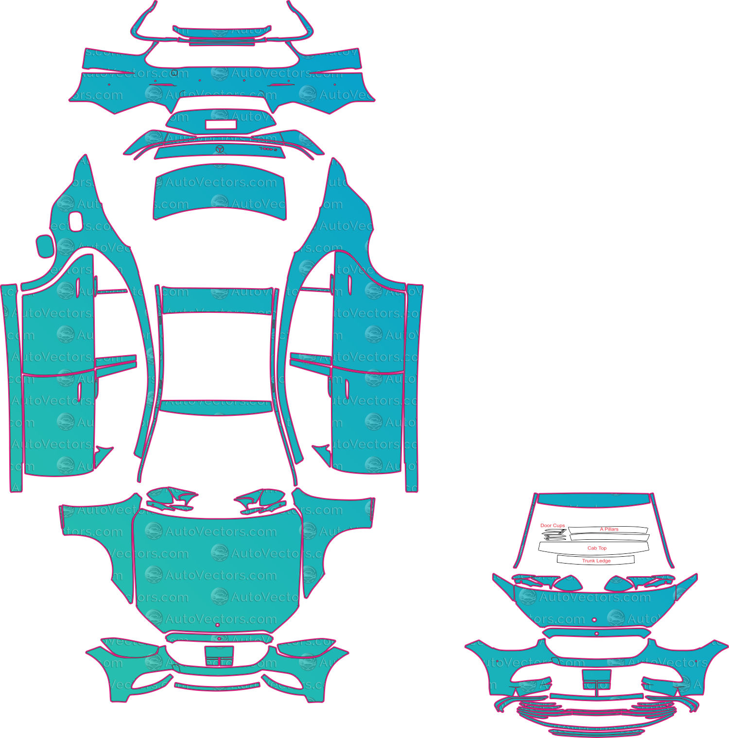 Mercedes-Benz S-Class V223 (From 2021) Sedan Pre-Cut PPF Pattern Templates – pre-cut PPF pattern templates, digital download vector files (CDR, AI, PDF, DXF, SVG)