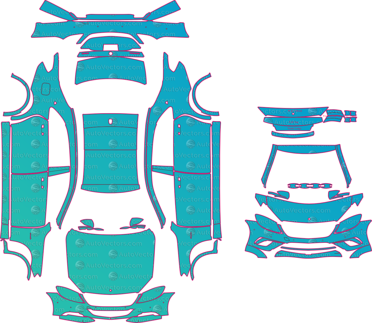 Mercedes-Benz S Class W222 Maybach S600 (2015-2017) Sedan Pre-Cut PPF Pattern Templates – pre-cut PPF pattern templates, digital download vector files (CDR, AI, PDF, DXF, SVG)