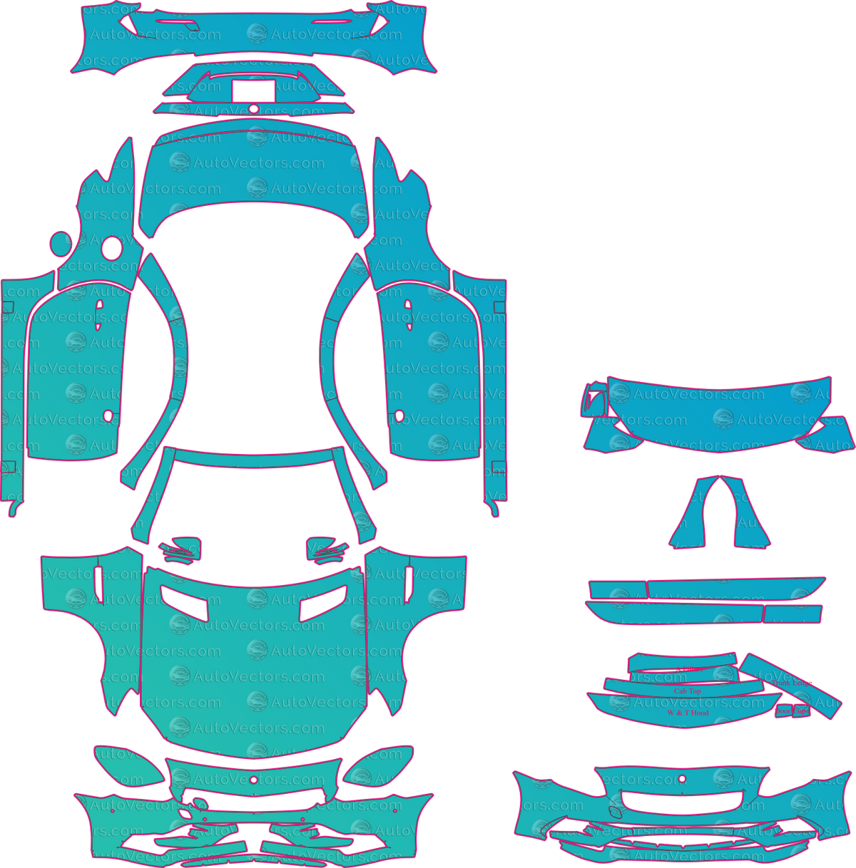 Mercedes-Benz SLC R172 300 AMG Line (From 2017) Roadster – pre-cut PPF pattern templates, instant digital download vector cut files (CDR, AI, PDF, SVG)