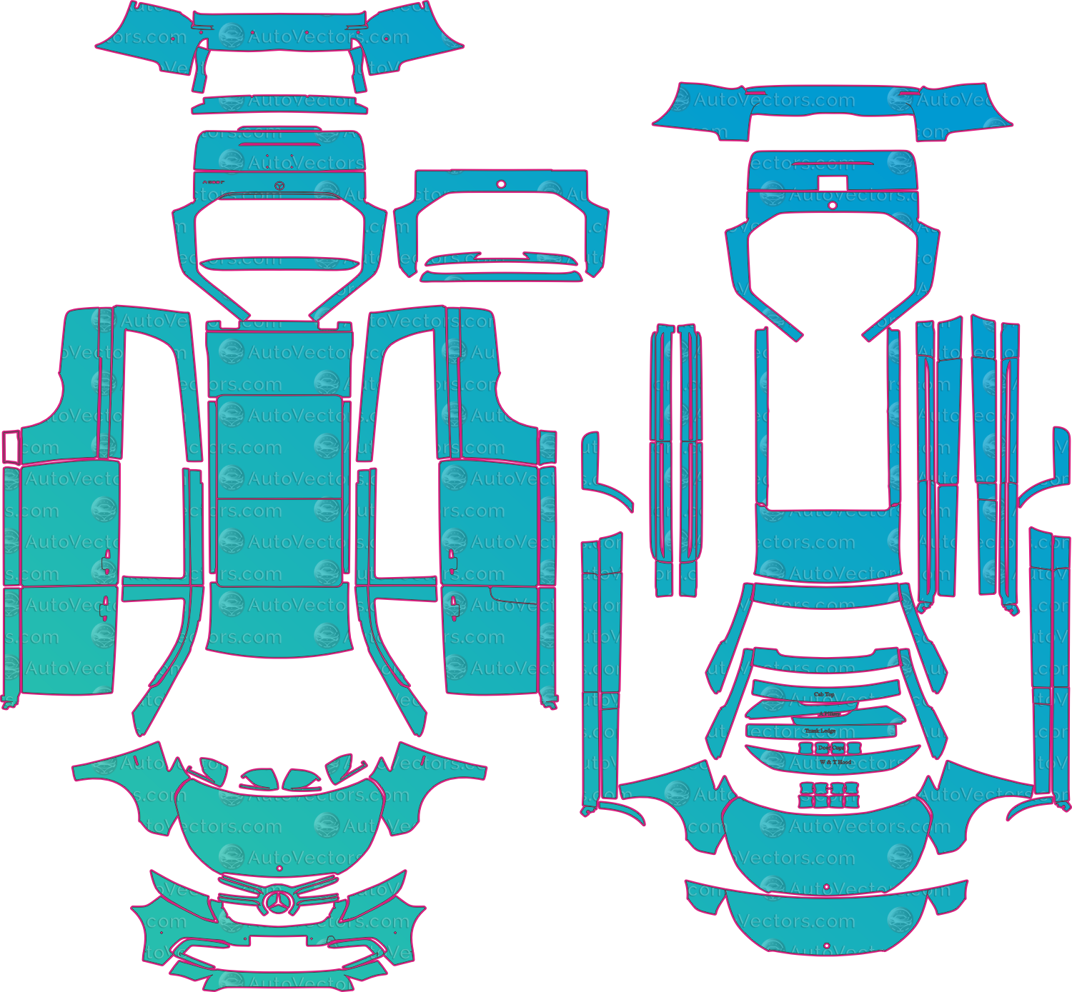 Mercedes-Benz V-Class W447 (From 2018) Long Wagon Pre-Cut PPF Pattern Templates – pre-cut PPF pattern templates, digital download vector files (CDR, AI, PDF, DXF, SVG)