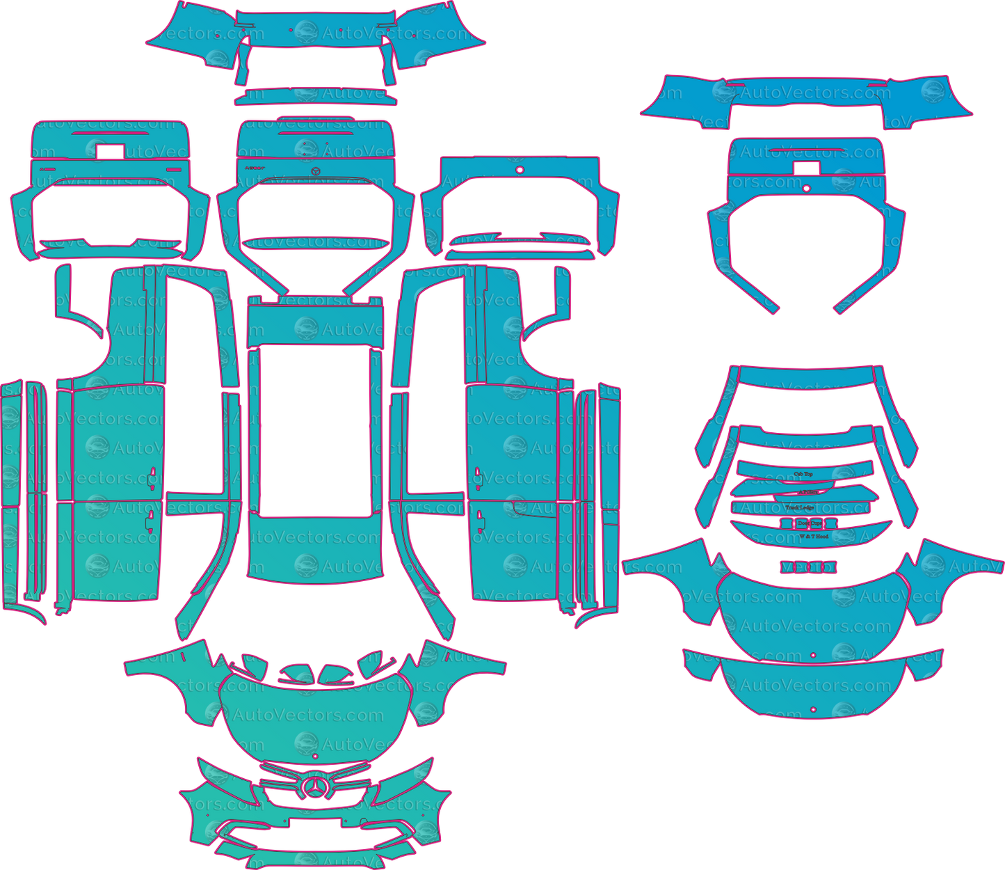 Mercedes-Benz V-Class W447 (From 2018) Wagon Pre-Cut PPF Pattern Templates – pre-cut PPF pattern templates, digital download vector files (CDR, AI, PDF, DXF, SVG)