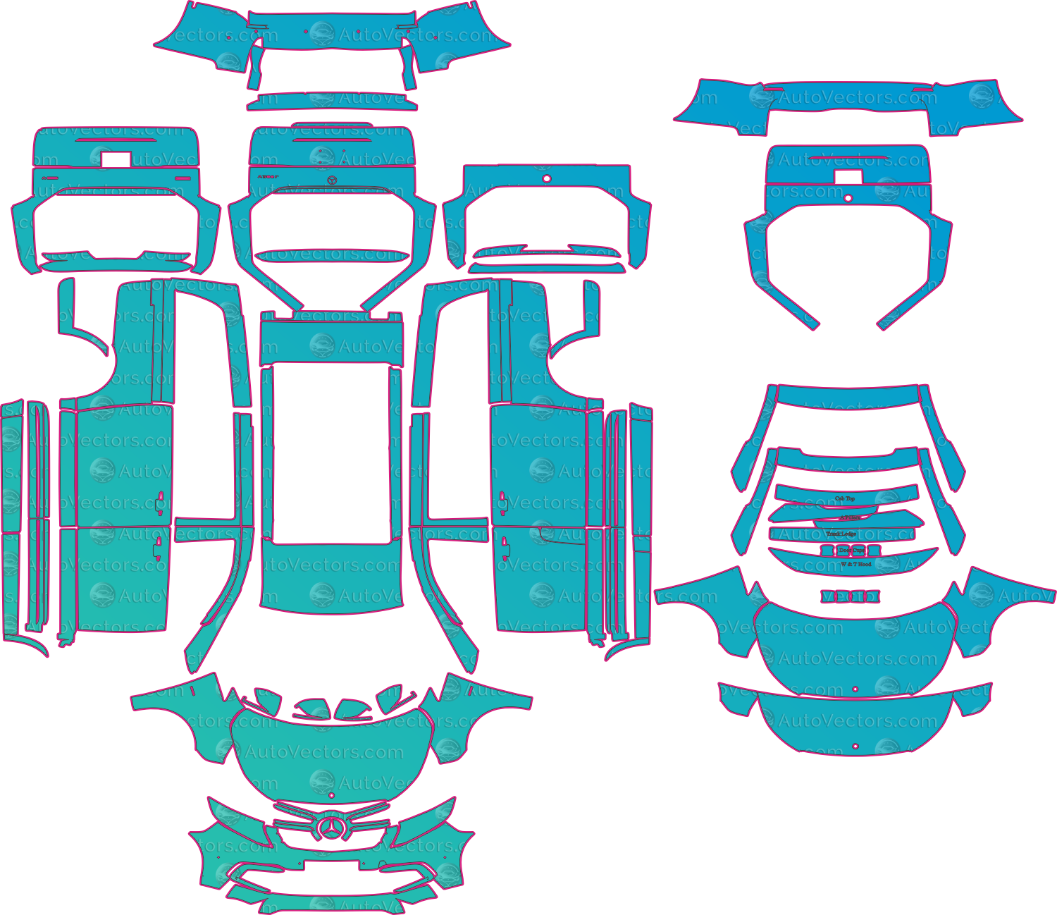 Mercedes-Benz V-Class W447 (From 2018) Wagon Pre-Cut PPF Pattern Templates – pre-cut PPF pattern templates, digital download vector files (CDR, AI, PDF, DXF, SVG)