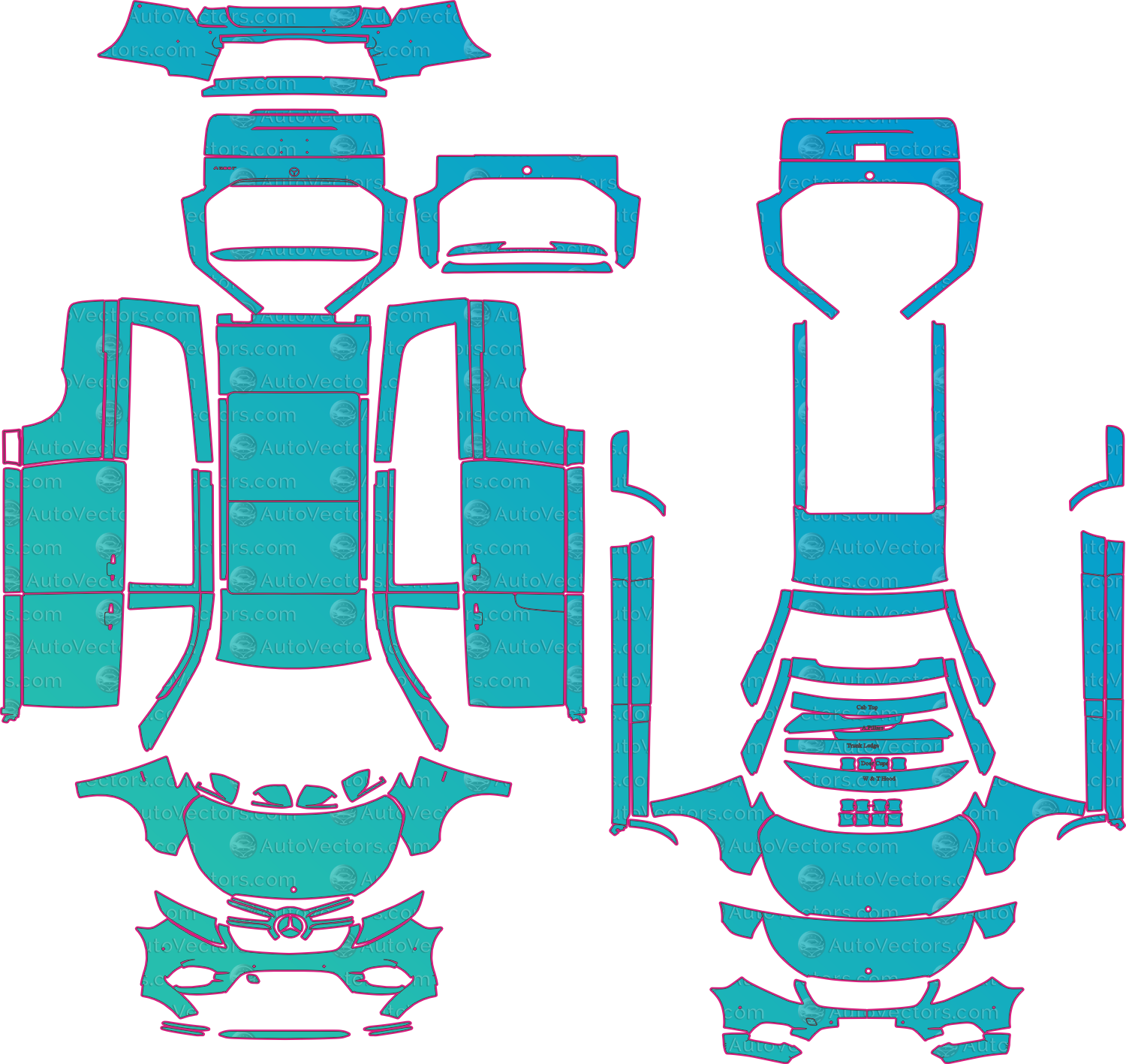 Mercedes-Benz V-Class W447 AMG Line (From 2018) Long Wagon Pre-Cut PPF Pattern Templates – pre-cut PPF pattern templates, digital download vector files (CDR, AI, PDF, DXF, SVG)