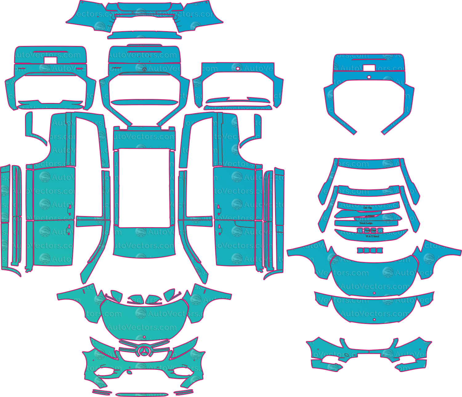 Mercedes-Benz V-Class W447 AMG Line (From 2018) Wagon Pre-Cut PPF Pattern Templates – pre-cut PPF pattern templates, digital download vector files (CDR, AI, PDF, DXF, SVG)
