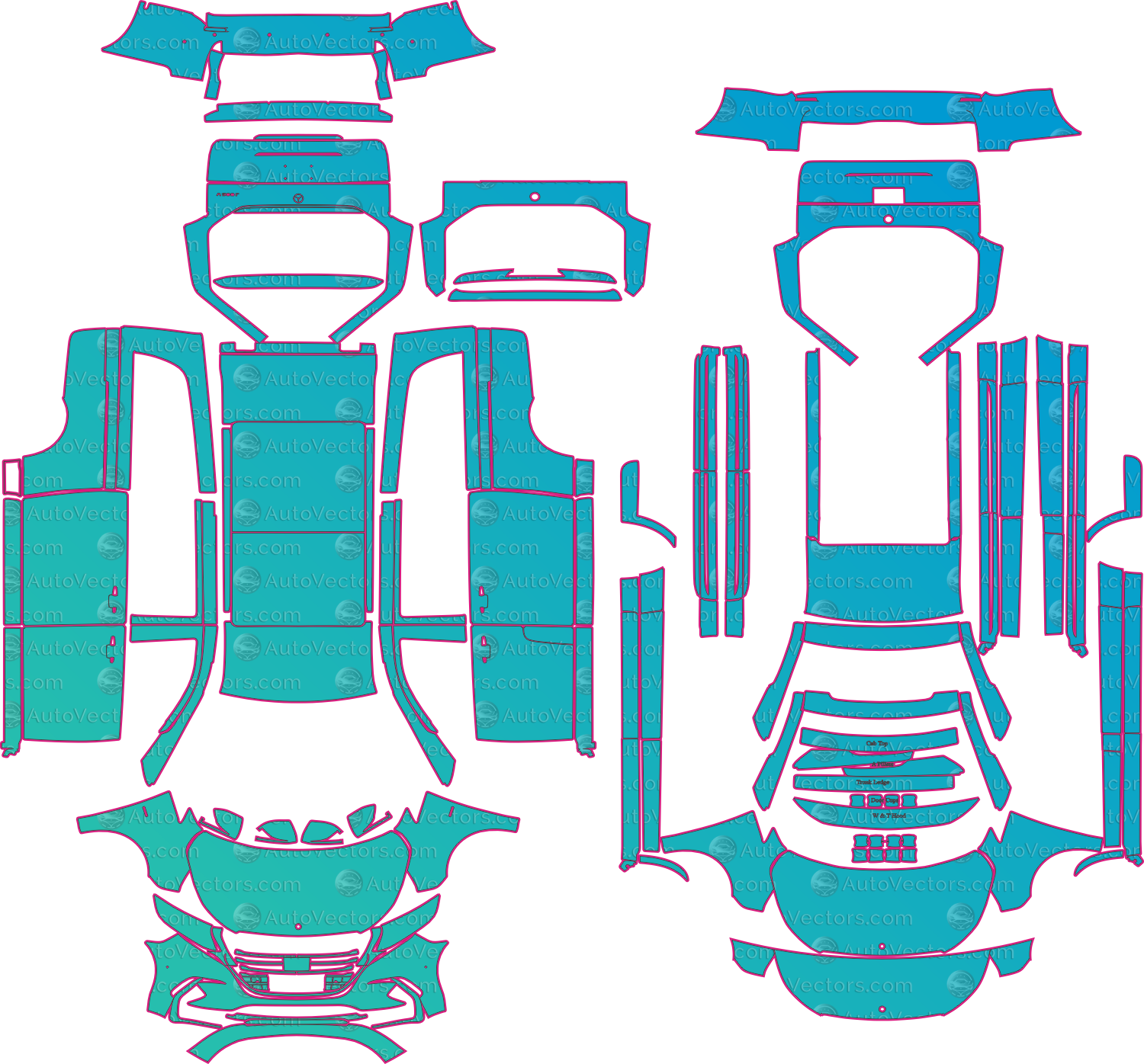 Mercedes-Benz V-Class W447 LCI (From 2024) Long Wagon Pre-Cut PPF Pattern Templates – pre-cut PPF pattern templates, digital download vector files (CDR, AI, PDF, DXF, SVG)