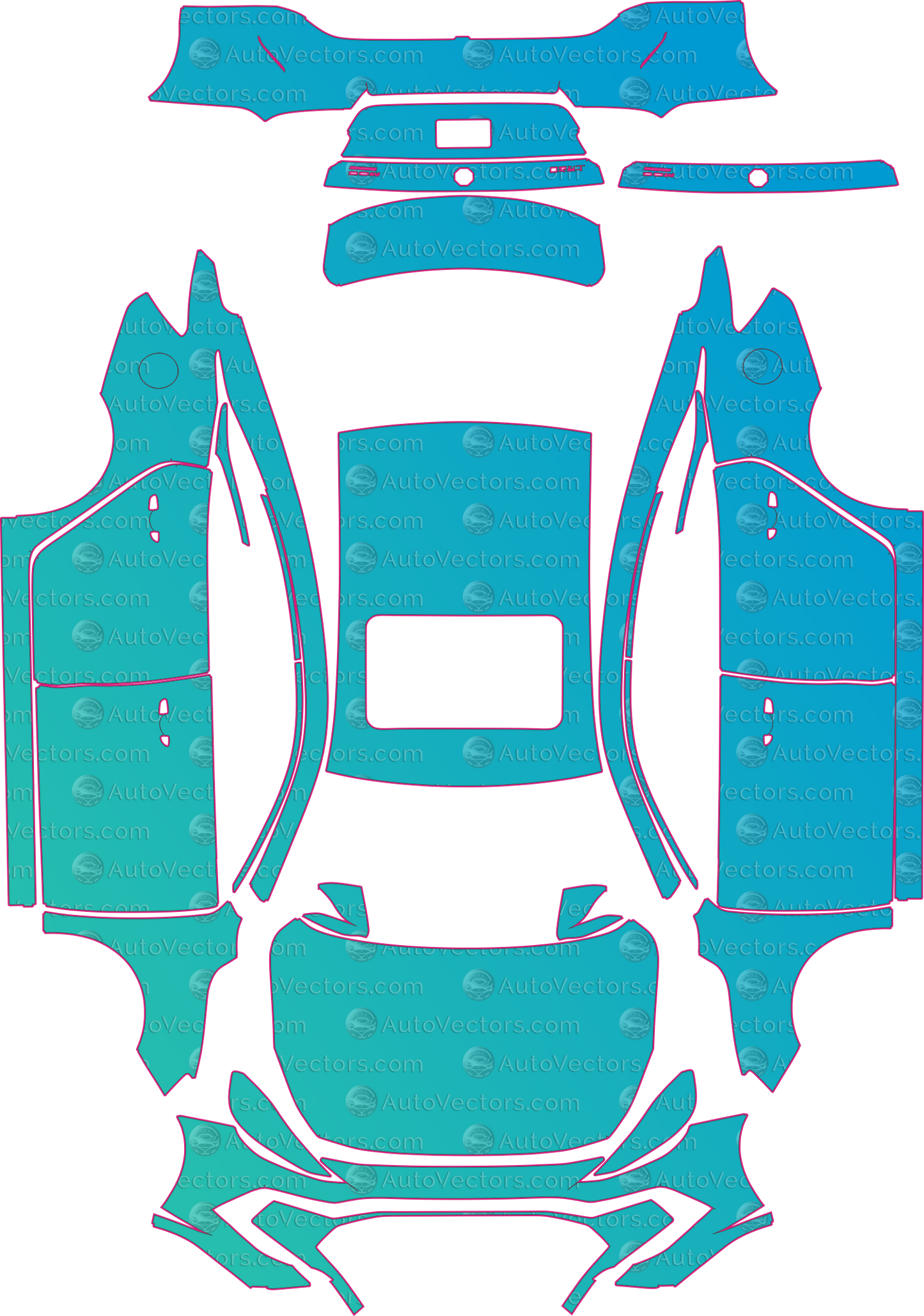 MG 5 AP32 (From 2021) Sedan Pre-Cut PPF Pattern Templates – pre-cut PPF pattern templates, digital download vector files (CDR, AI, PDF, DXF, SVG)