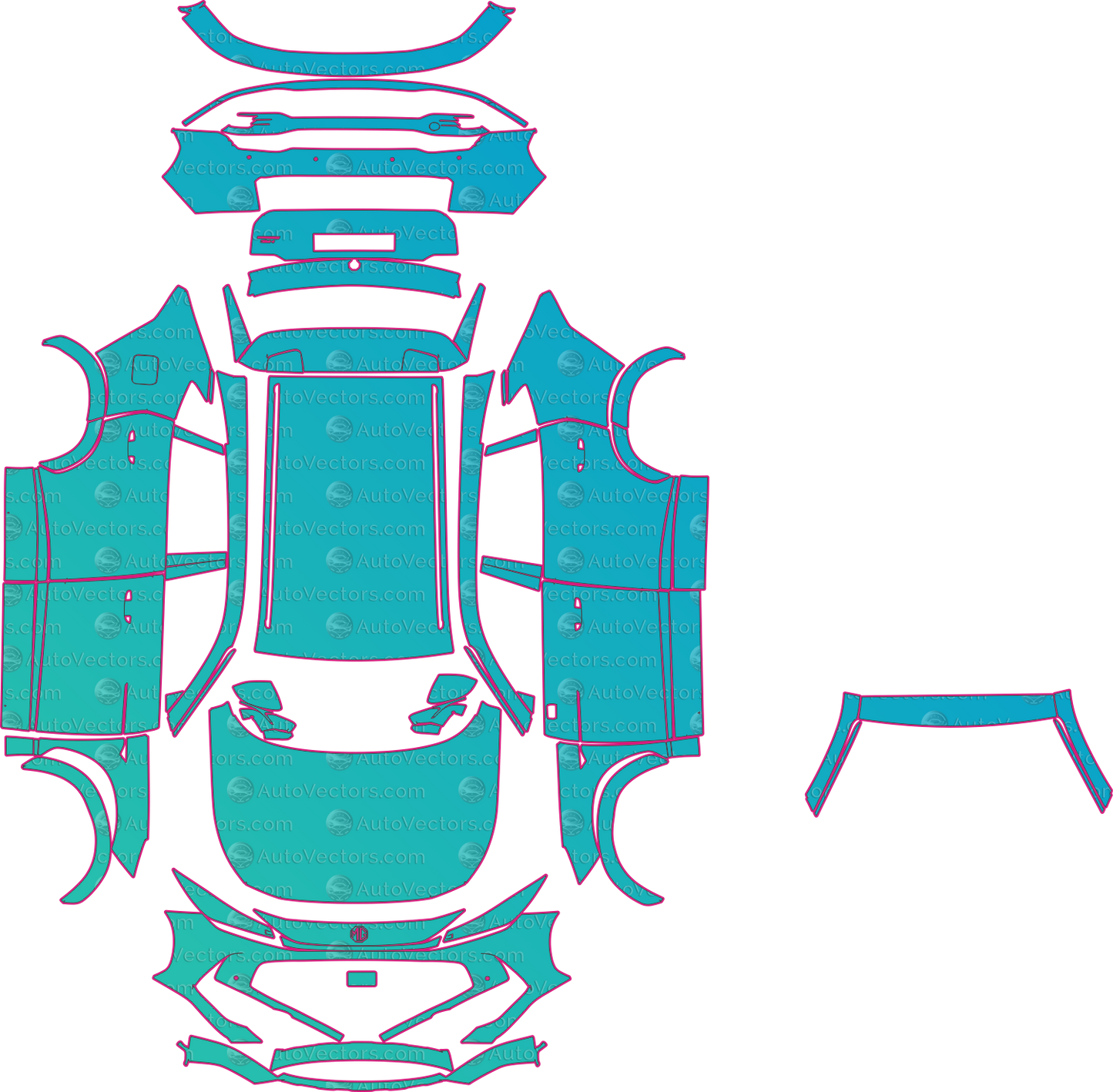 MG HS Hybrid (From 2025) SUV Pre-Cut PPF Pattern Templates – pre-cut PPF pattern templates, digital download vector files (CDR, AI, PDF, DXF, SVG)