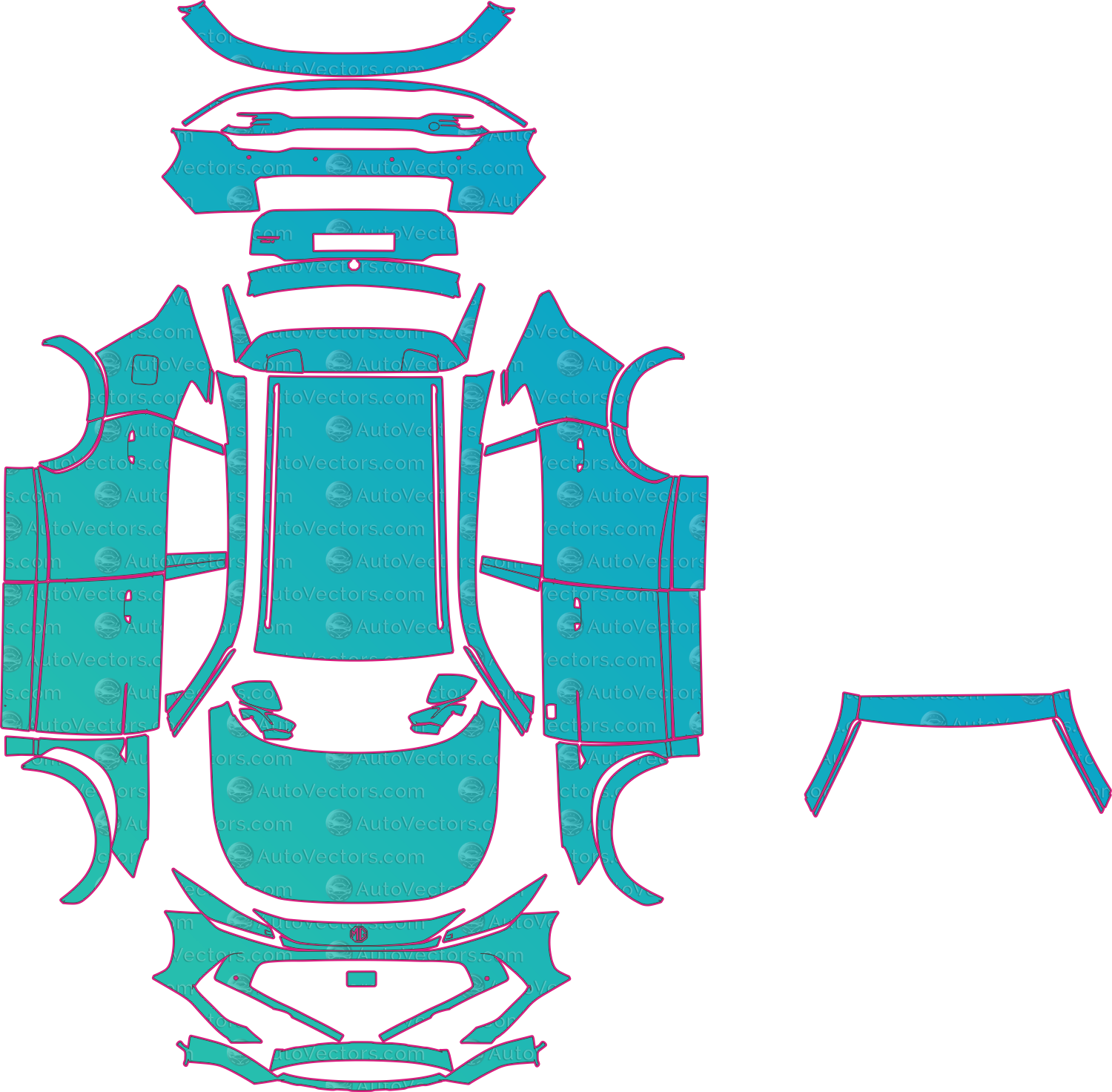MG HS Hybrid (From 2025) SUV Pre-Cut PPF Pattern Templates – pre-cut PPF pattern templates, digital download vector files (CDR, AI, PDF, DXF, SVG)
