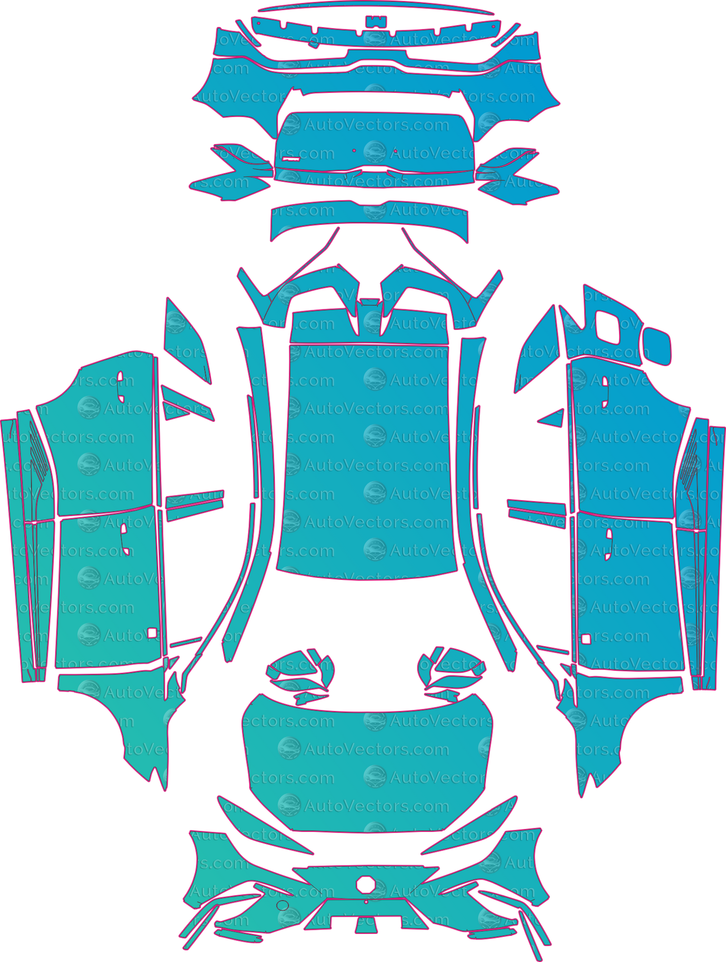 MG MG4 EV Base (From 2024) Hatchback Pre-Cut PPF Pattern Templates – pre-cut PPF pattern templates, digital download vector files (CDR, AI, PDF, DXF, SVG)