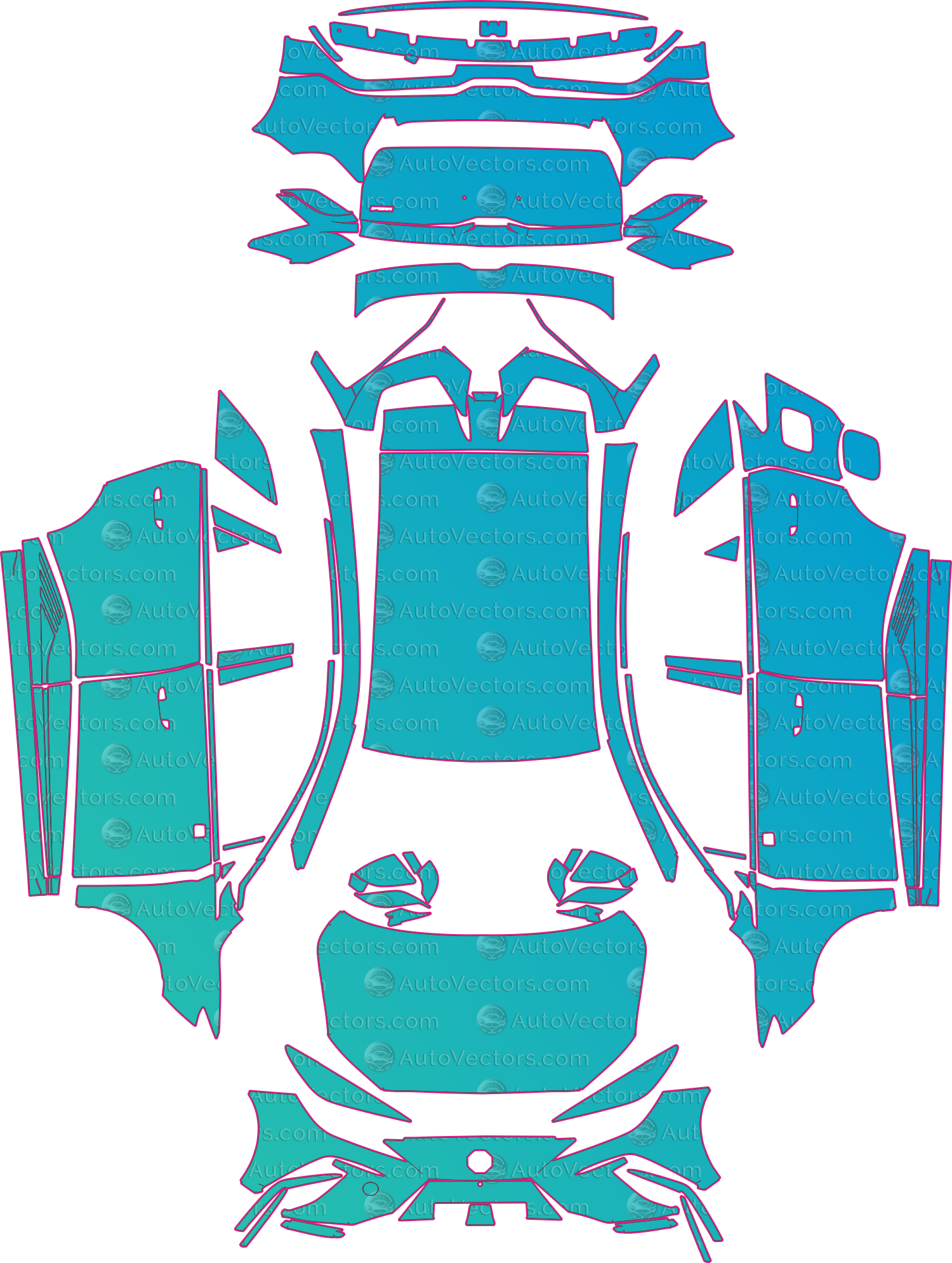 MG MG4 EV Base (From 2024) Hatchback Pre-Cut PPF Pattern Templates – pre-cut PPF pattern templates, digital download vector files (CDR, AI, PDF, DXF, SVG)