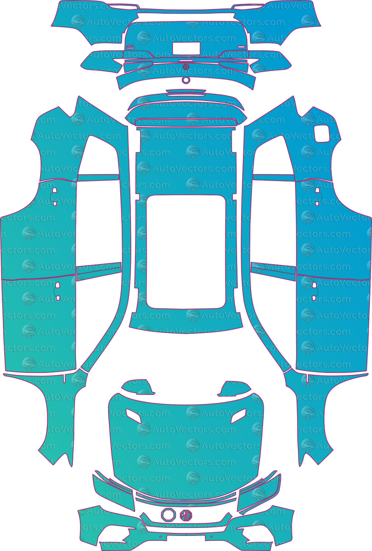 MG RX8 IS21 Black Edition (From 2023) SUV Pre-Cut PPF Pattern Templates – pre-cut PPF pattern templates, digital download vector files (CDR, AI, PDF, DXF, SVG)