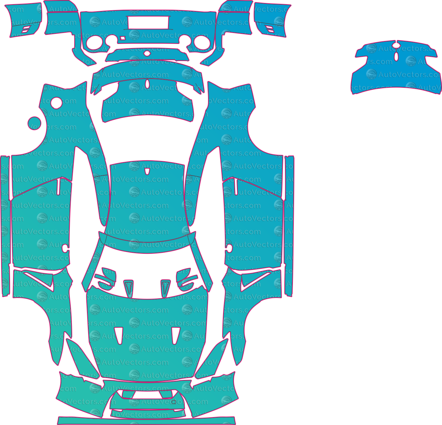 Nissan GT-R R35 (From 2009) Coupe Pre-Cut PPF Pattern Templates – pre-cut PPF pattern templates, digital download vector files (CDR, AI, PDF, DXF, SVG)