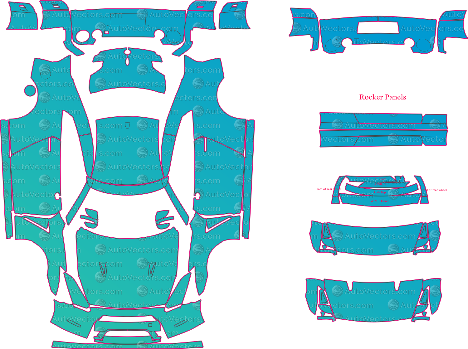 Nissan GT-R R35 (From 2011) Coupe Pre-Cut PPF Pattern Templates – pre-cut PPF pattern templates, digital download vector files (CDR, AI, PDF, DXF, SVG)