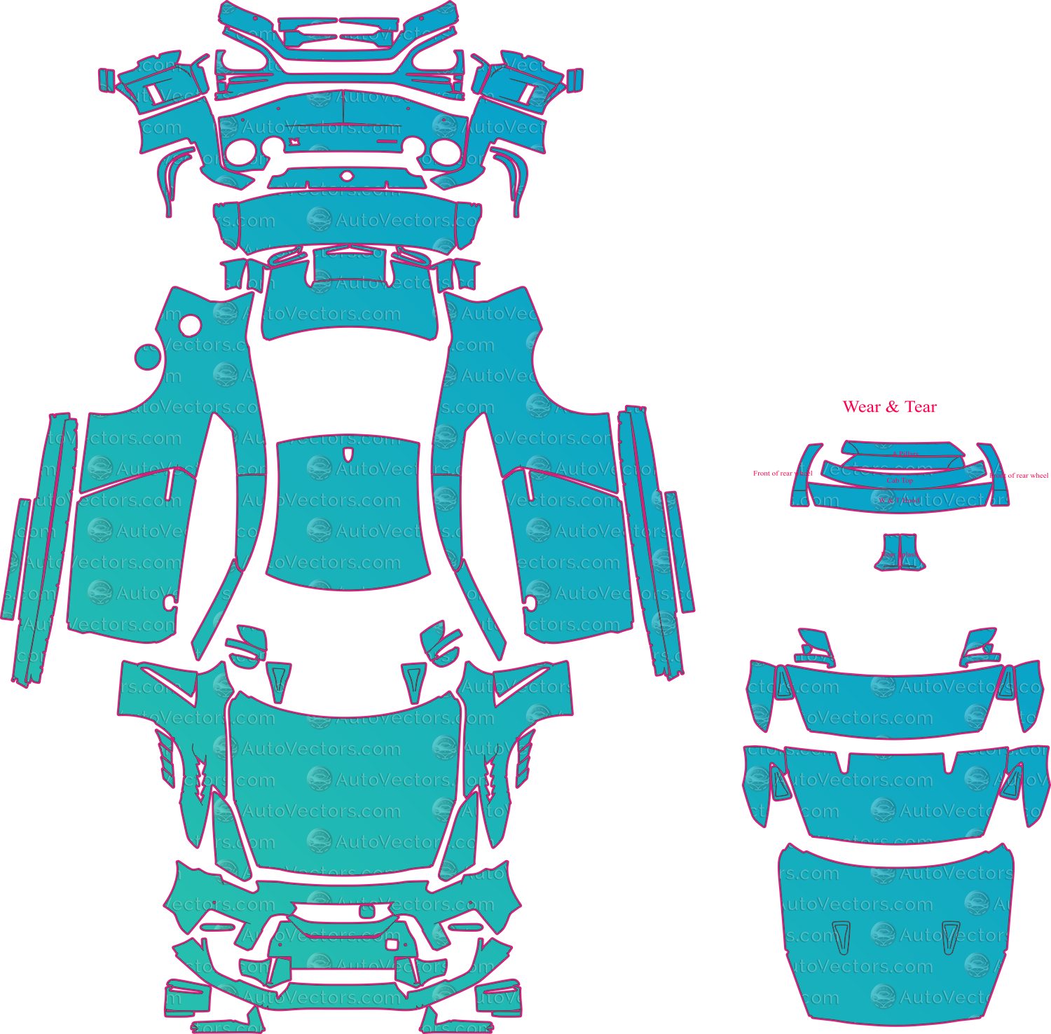 Nissan GT-R R35 Nismo Facelift (From 2017) Coupe Pre-Cut PPF Pattern Templates – pre-cut PPF pattern templates, digital download vector files (CDR, AI, PDF, DXF, SVG)