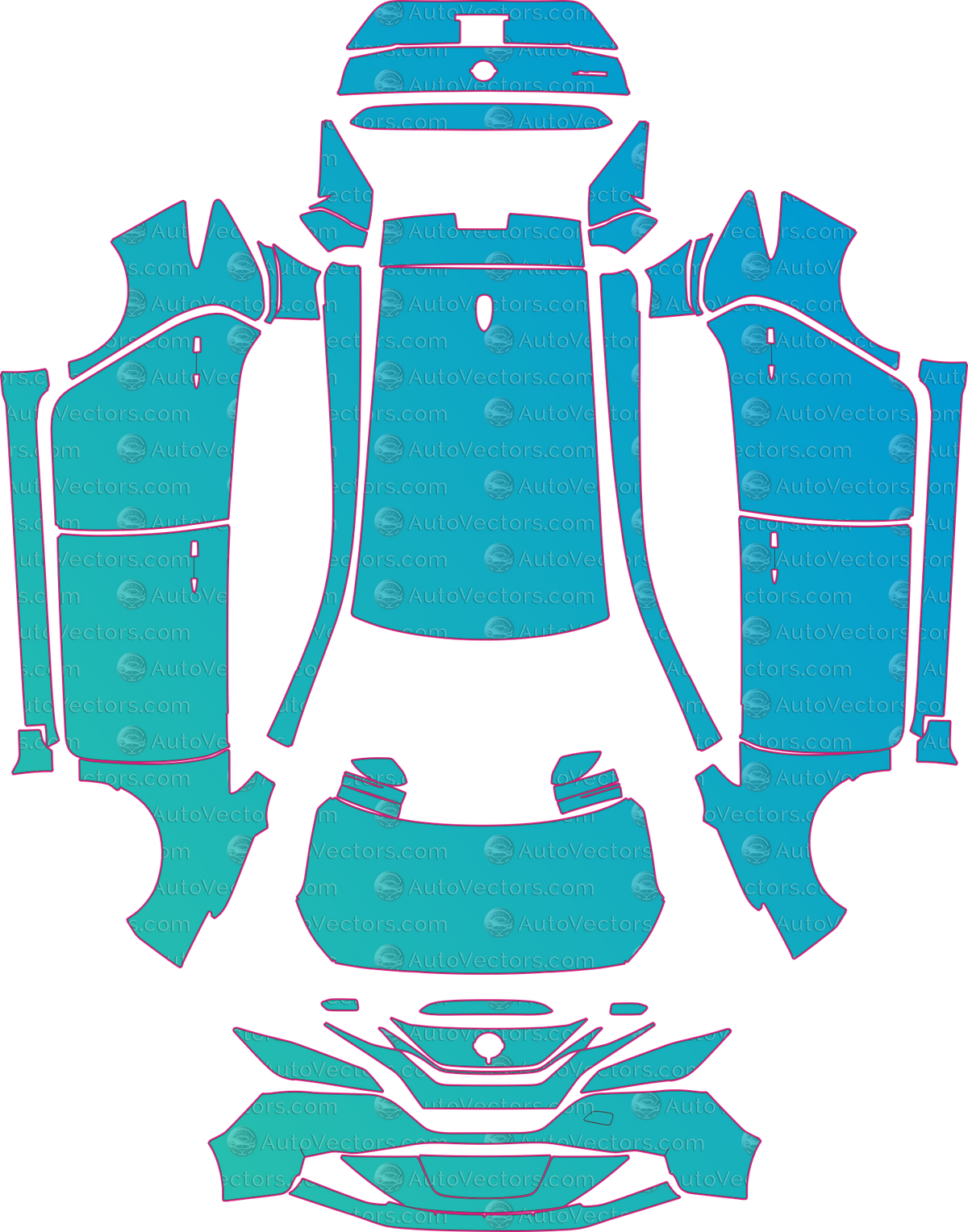 Nissan Leaf Base (From 2024) Hatchback pre-cut PPF pattern layout