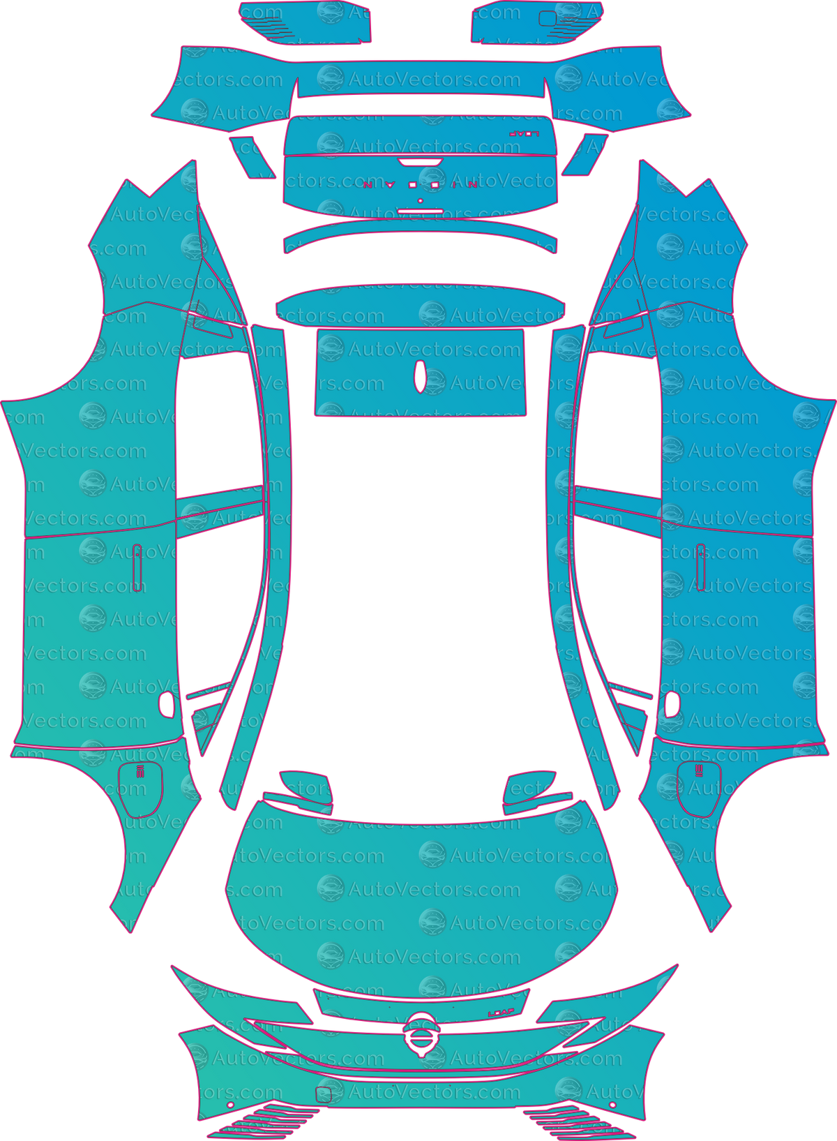 Nissan Leaf Platinum+ (From 2026) Hatchback pre-cut PPF pattern layout