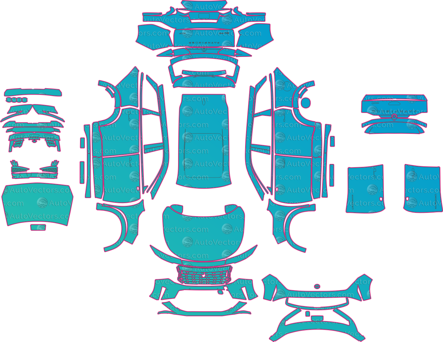 Nissan Pathfinder China (From 2024) SUV – pre-cut PPF pattern templates, instant digital download vector cut files (CDR, AI, PDF, SVG)