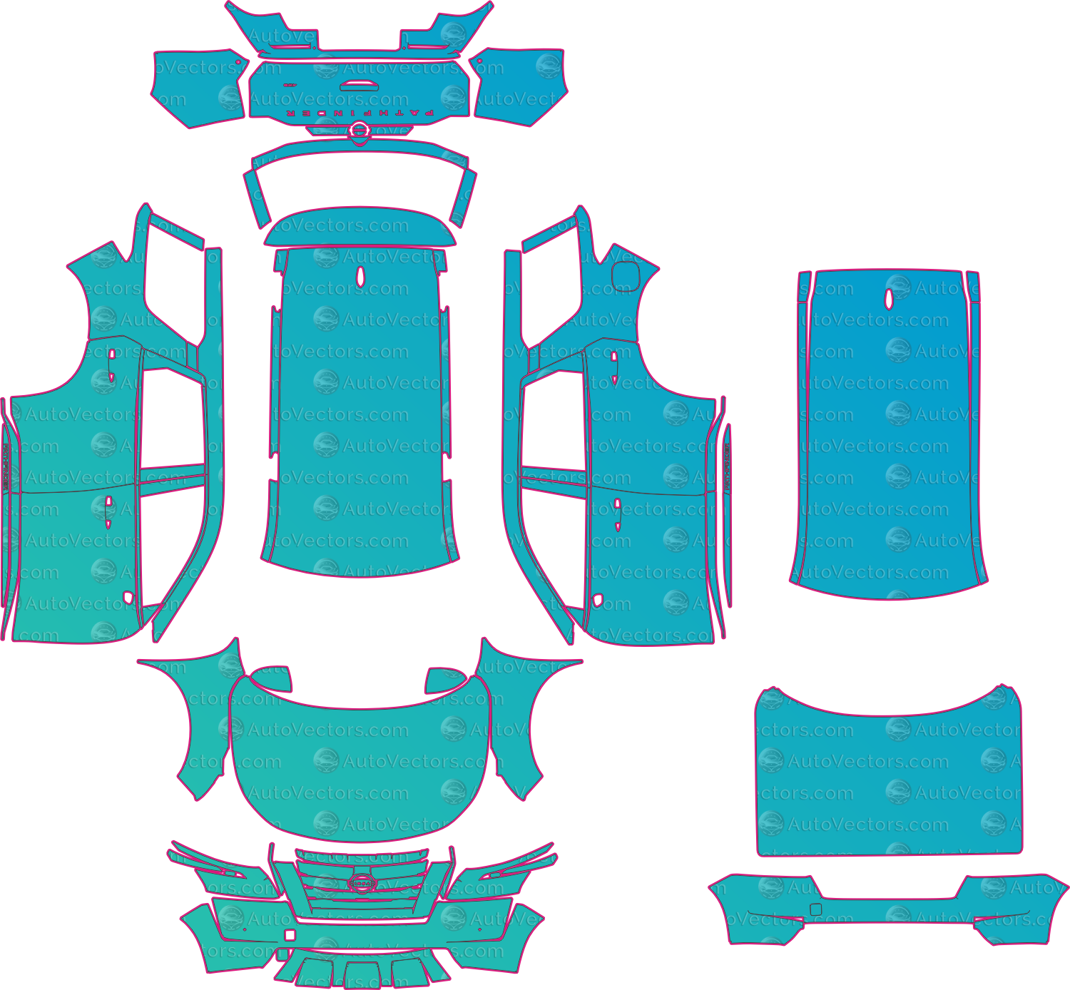 Nissan Pathfinder R53 Platinum-SL-SV-S (From 2022) SUV – pre-cut PPF pattern templates, instant digital download vector cut files (CDR, AI, PDF, SVG)