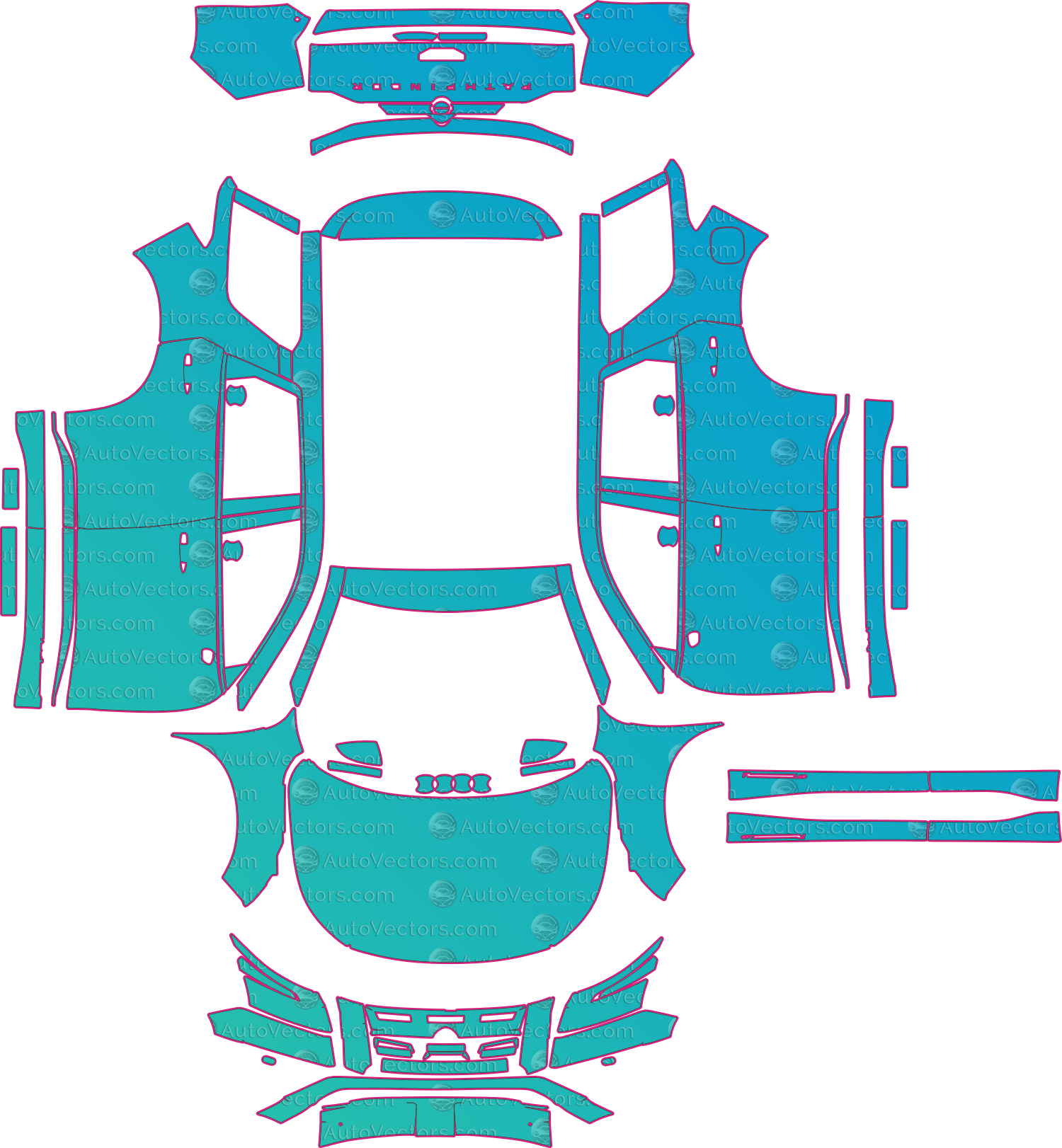 Nissan Pathfinder Rock Creek (From 2022) SUV – pre-cut PPF pattern templates, instant digital download vector cut files (CDR, AI, PDF, SVG)