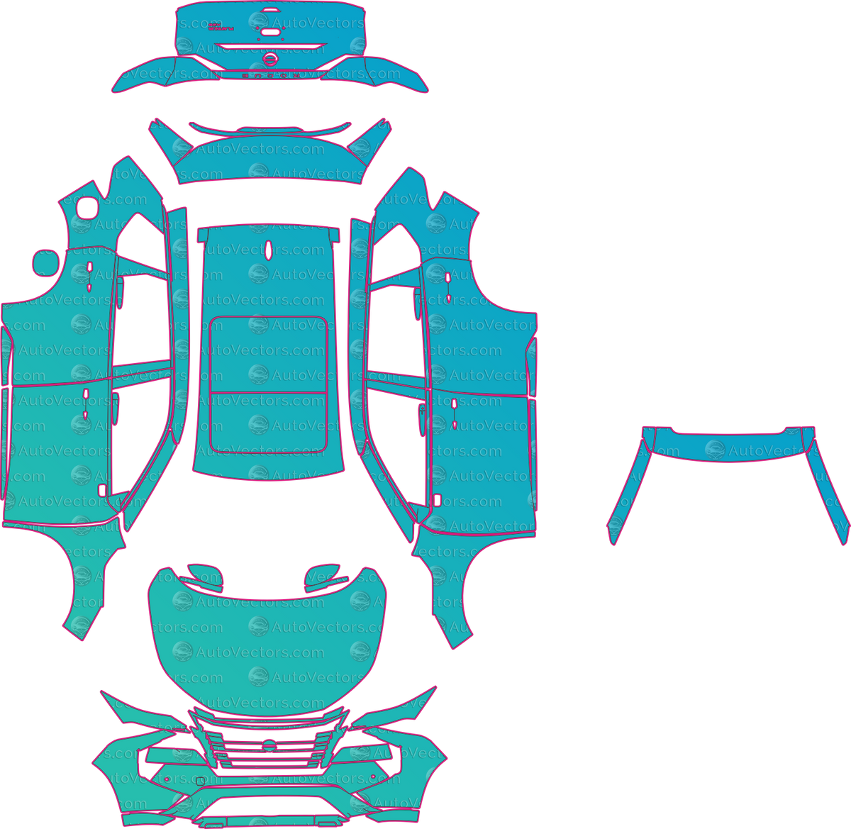 Nissan Rogue Platinum (From 2023) SUV pre-cut PPF pattern layout