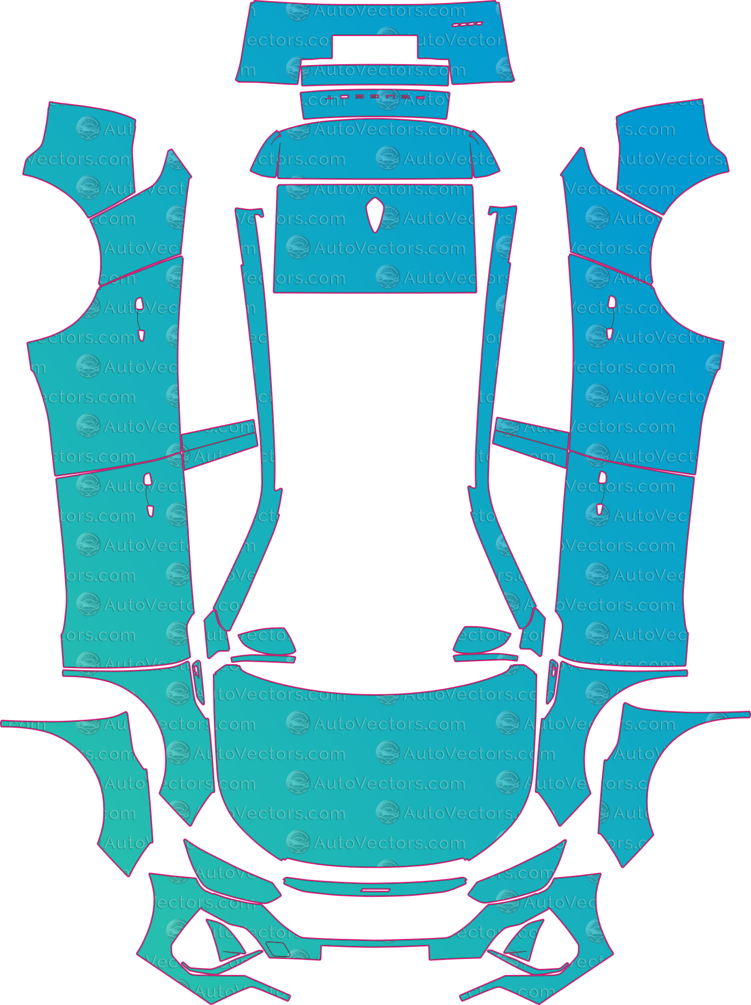 Peugeot 2008 P24 Allure Facelift (2023-2026) SUV Pre-Cut PPF Pattern Templates – pre-cut PPF pattern templates, digital download vector files (CDR, AI, PDF, DXF, SVG)