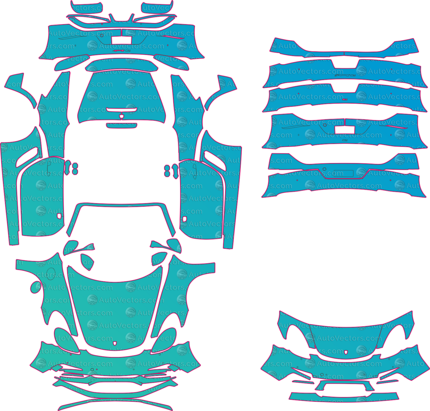 Porsche 718 Boxster 982 (From 2017) Convertible Pre-Cut PPF Pattern Templates – pre-cut PPF pattern templates, digital download vector files (CDR, AI, PDF, DXF, SVG)